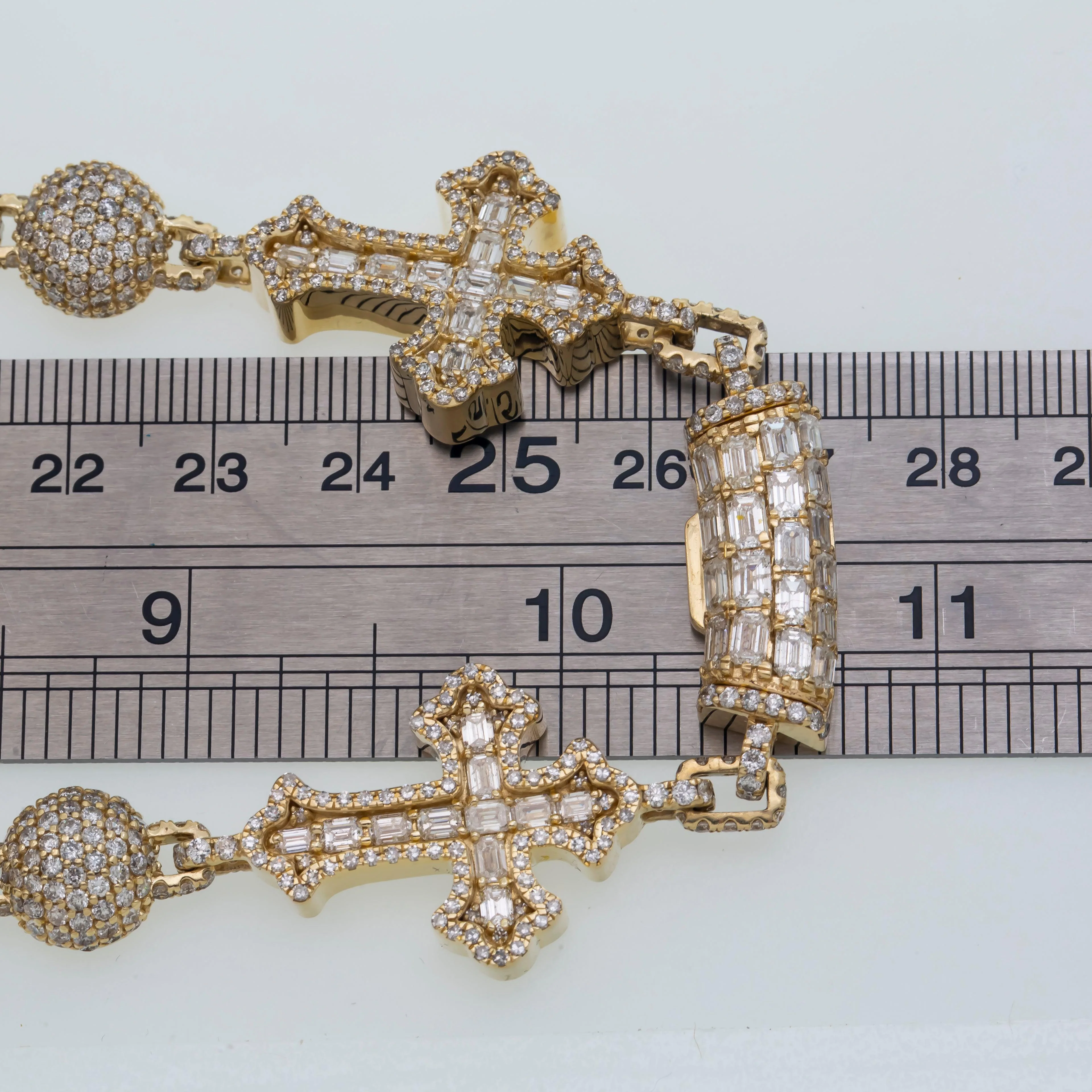 10K GOLD 10.9MM BAGUETTE DIAMOND CROSS BALL CHAIN 38.14 CT - Image 5