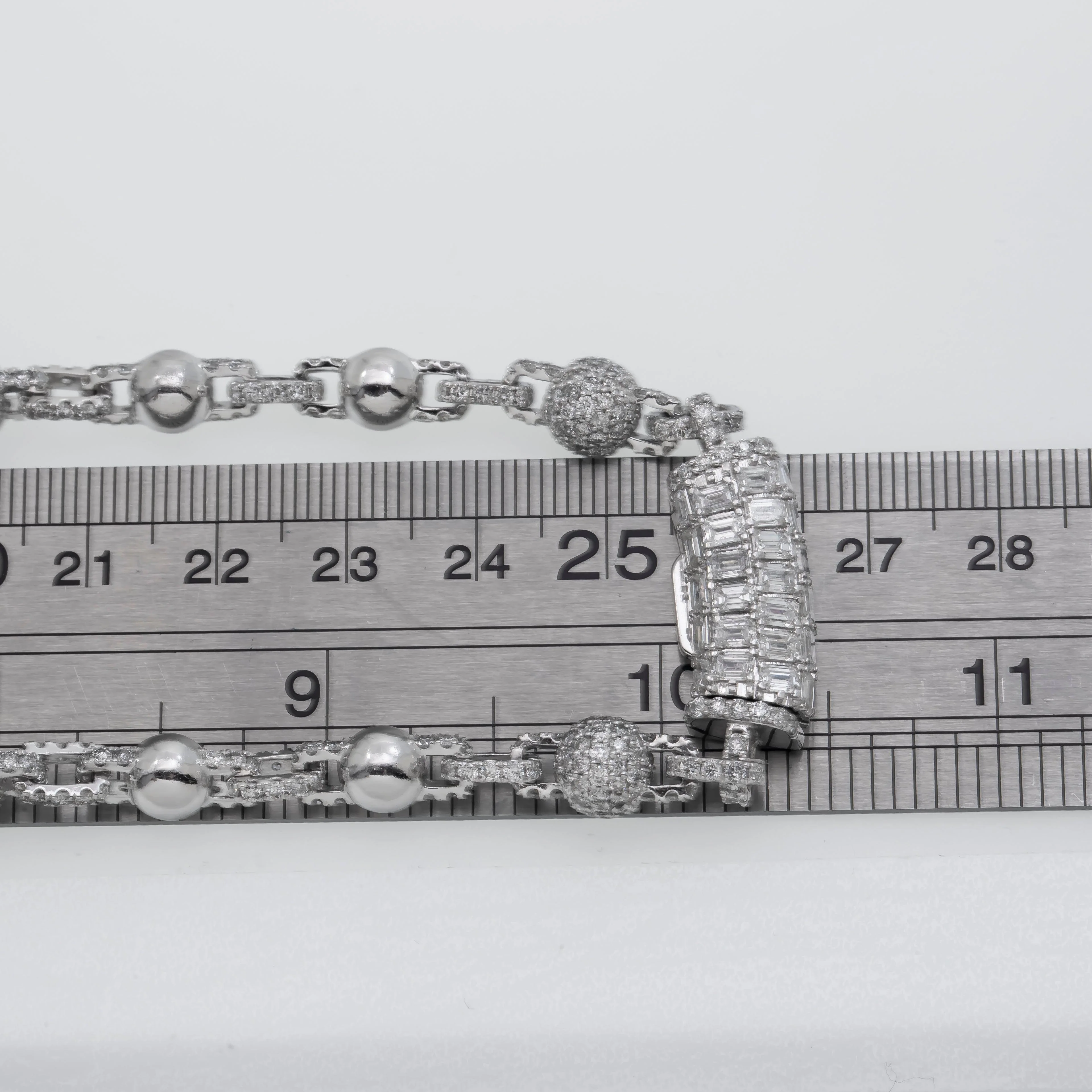 10K GOLD 8MM BAGUETTE DIAMOND CROSS BALL CHAIN 29.25 CT - Image 5