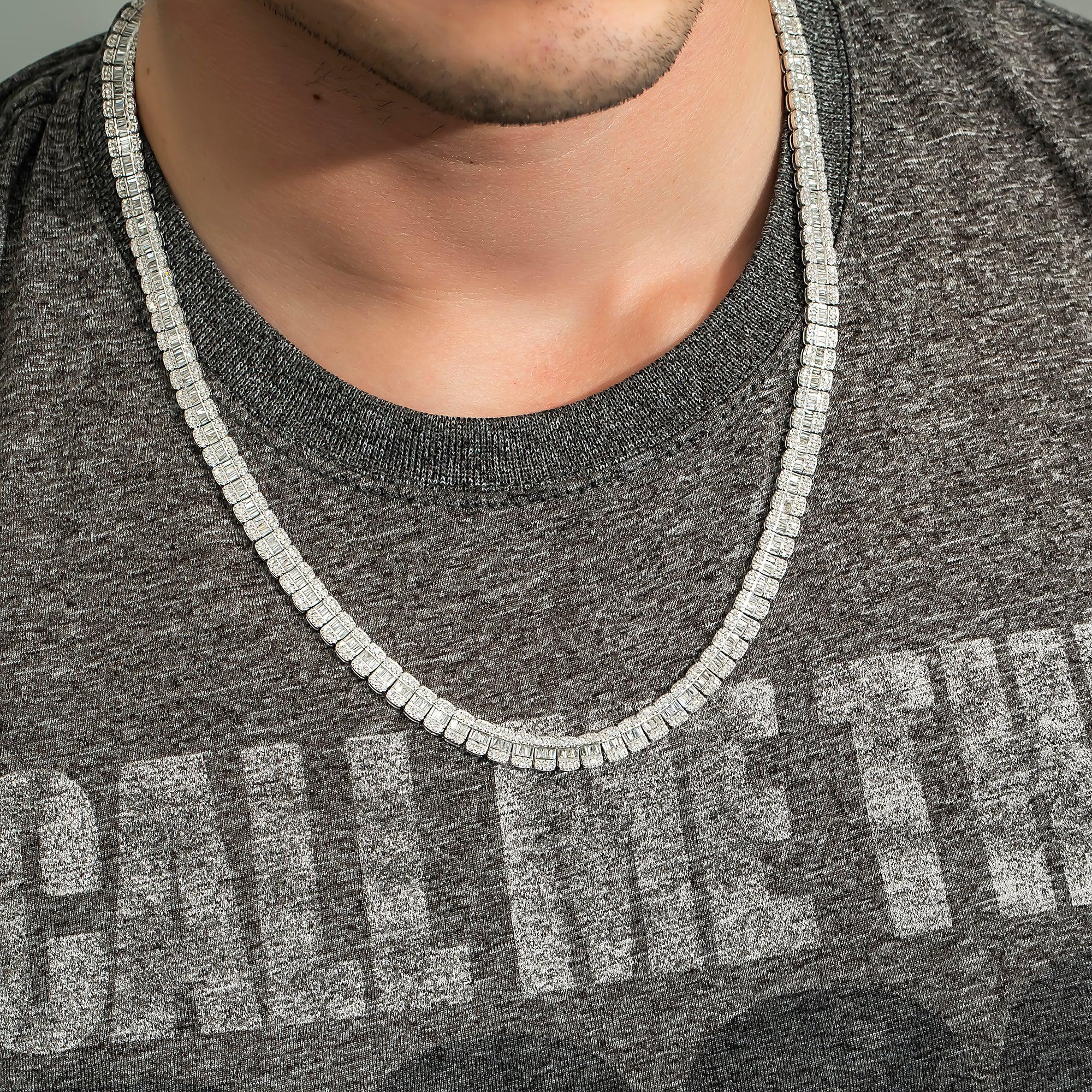 10K GOLD TRICOLOR 7MM BAGUETTE AND ROUND DIAMOND CHAIN 17.12 CT - Image 2