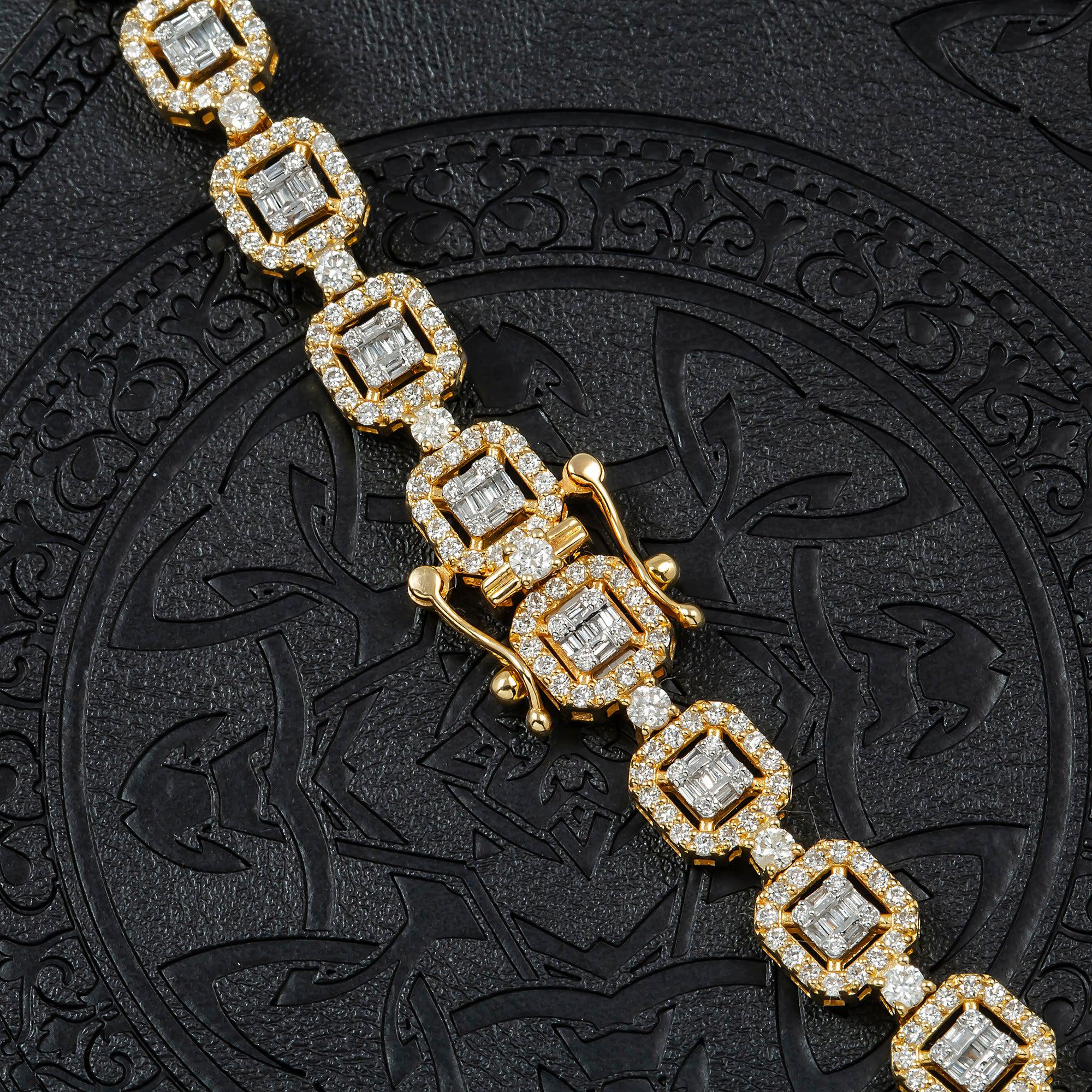 10K GOLD BAGUETTE AND ROUND CLUSTER DIAMOND SQUARE SHAPED CHAIN 12 CT - Image 4