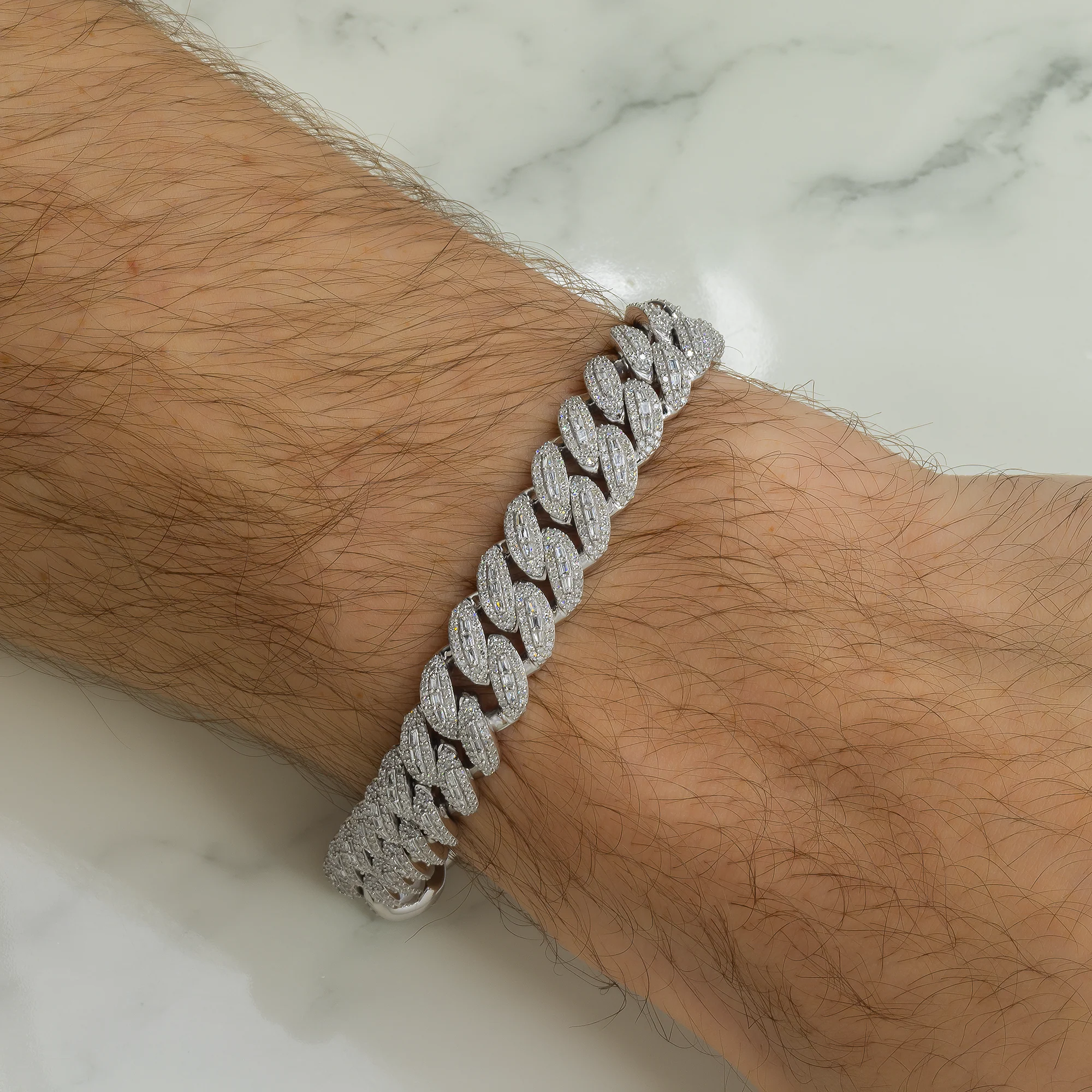 10K GOLD BAGUETTE AND ROUND DIAMOND 10MM OPEN CUBAN LINK BRACELET 4.99 CT - Image 2