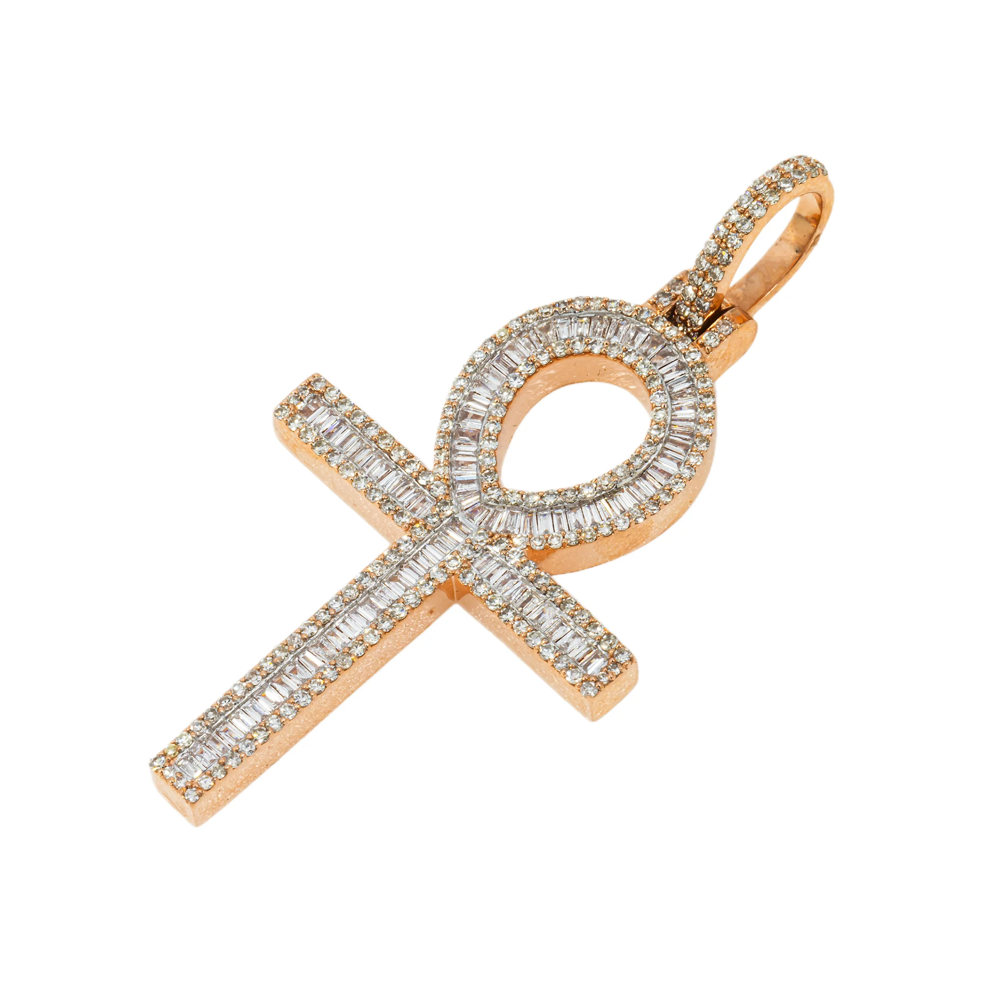 10K GOLD BAGUETTE AND ROUND DIAMOND ANKH PENDANT 1.25 CT - Image 3