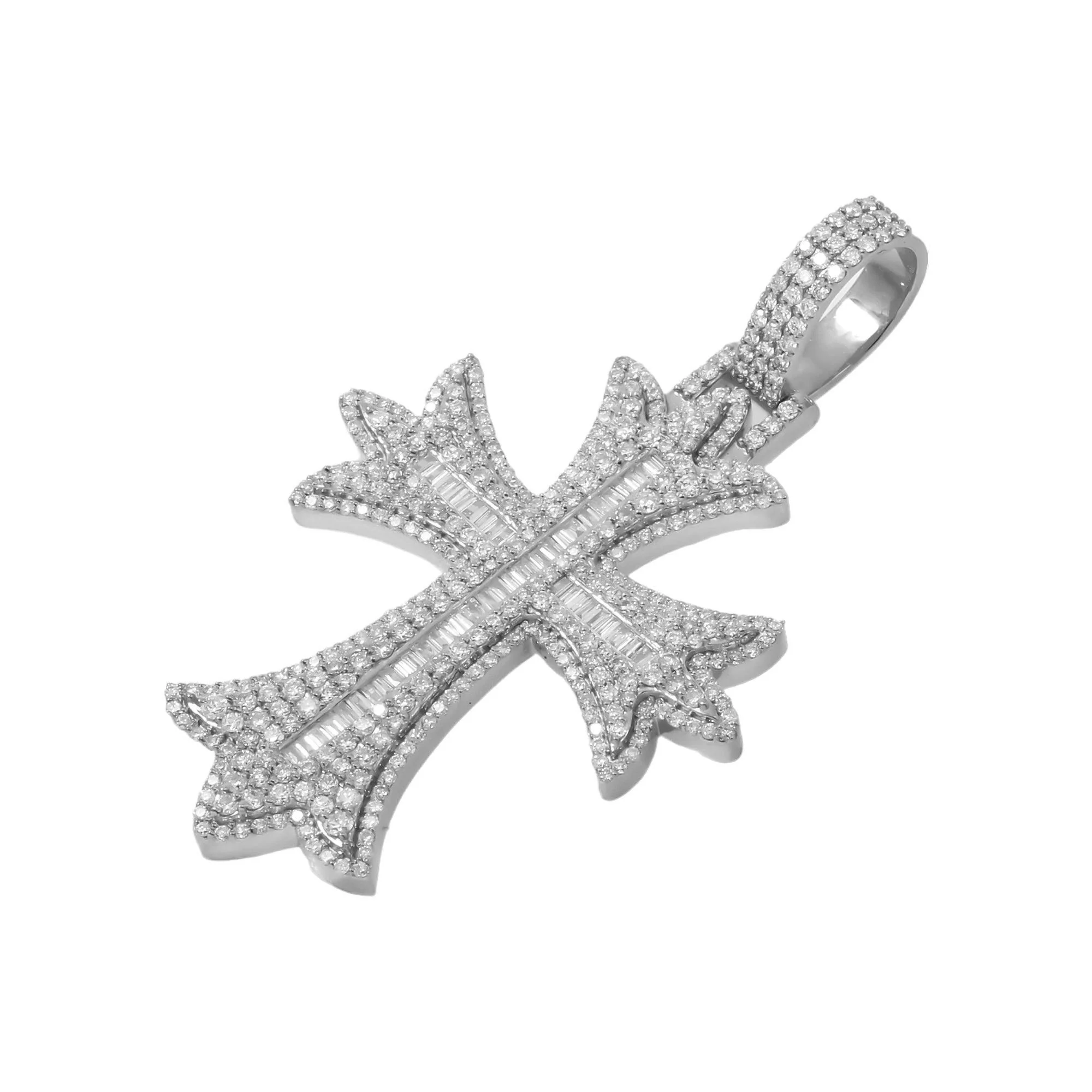 10K GOLD BAGUETTE AND ROUND DIAMOND CROSS PENDANT 3.02 CT - Image 3