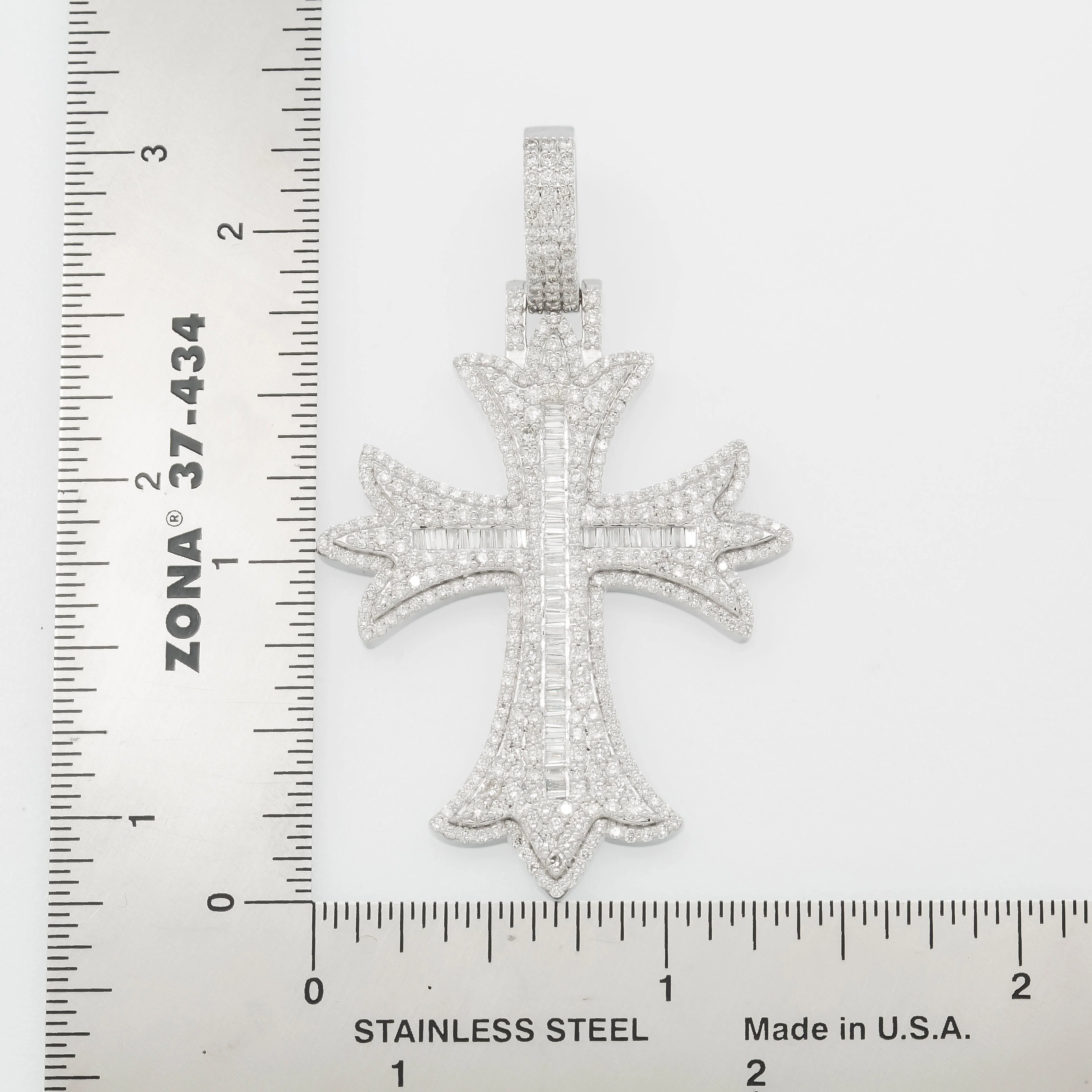 10K GOLD BAGUETTE AND ROUND DIAMOND CROSS PENDANT 2.89 CT - Image 3