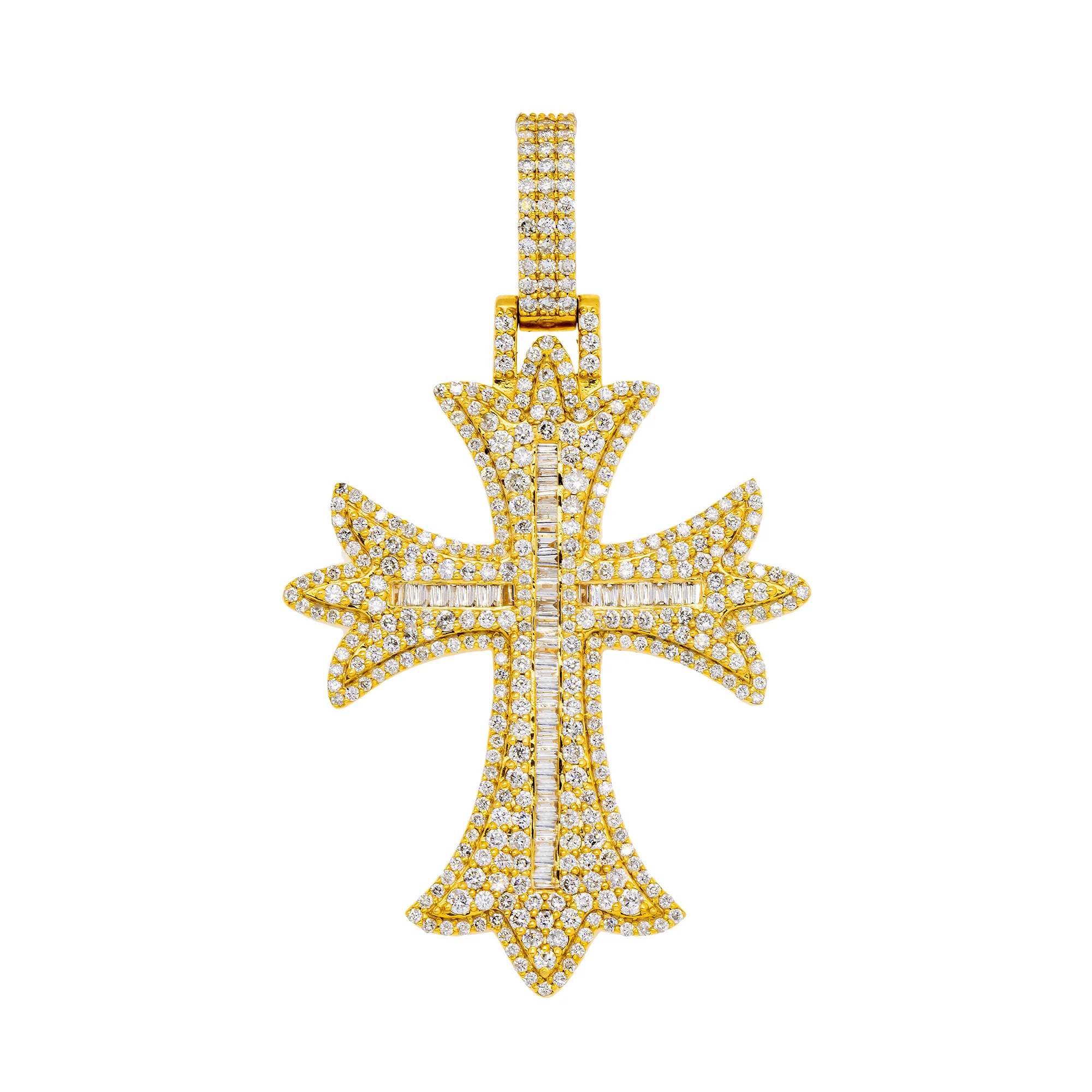 10K GOLD BAGUETTE AND ROUND DIAMOND CROSS PENDANT 2.89 CT - Image 4