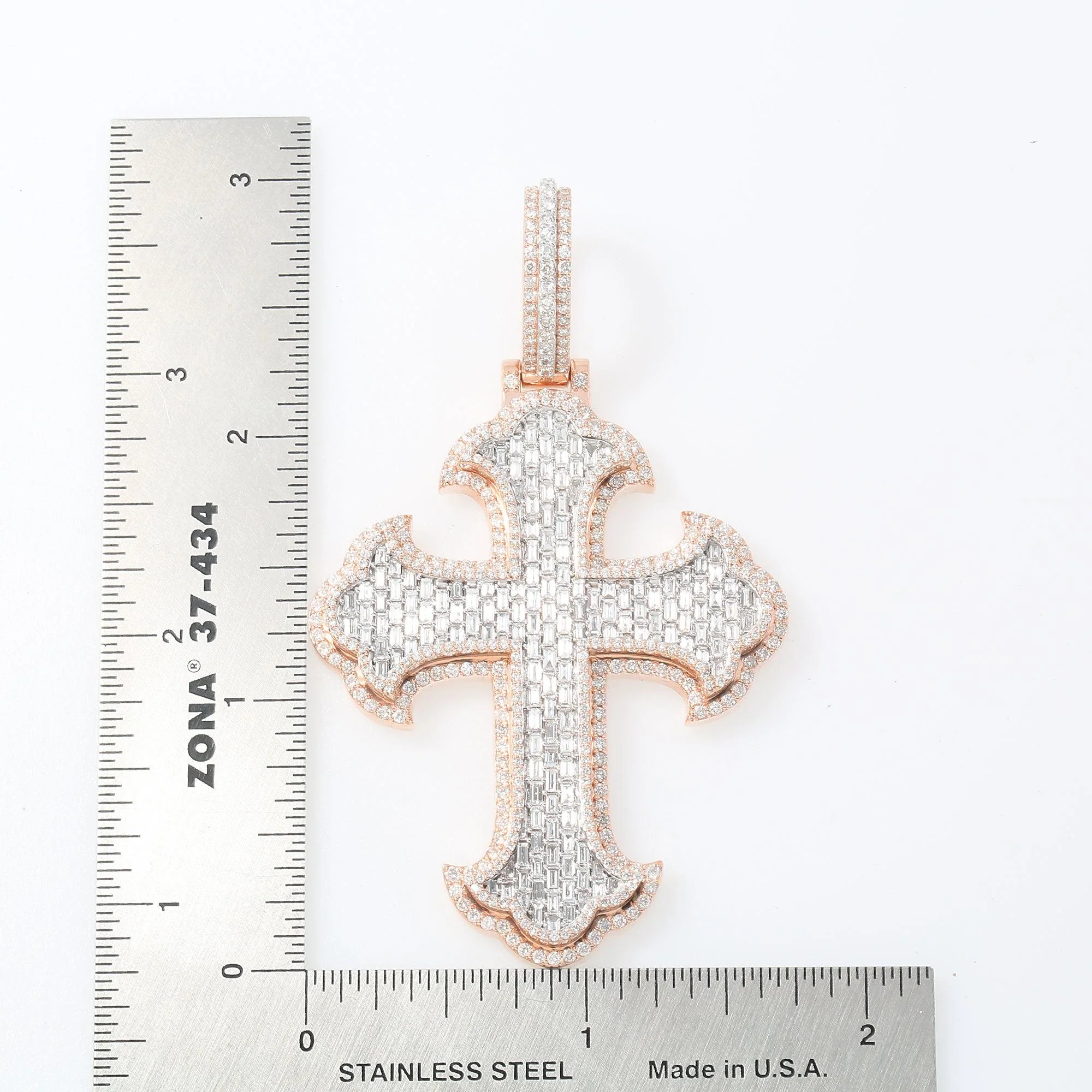 10K GOLD BAGUETTE AND ROUND DIAMOND CROSS PENDANT 5.72 CT - Image 8