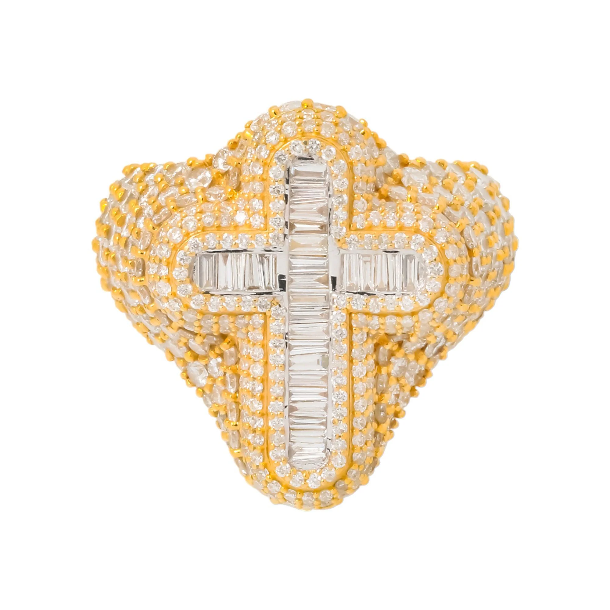 10K GOLD BAGUETTE AND ROUND DIAMOND CROSS RING 6.87 CT - Image 5