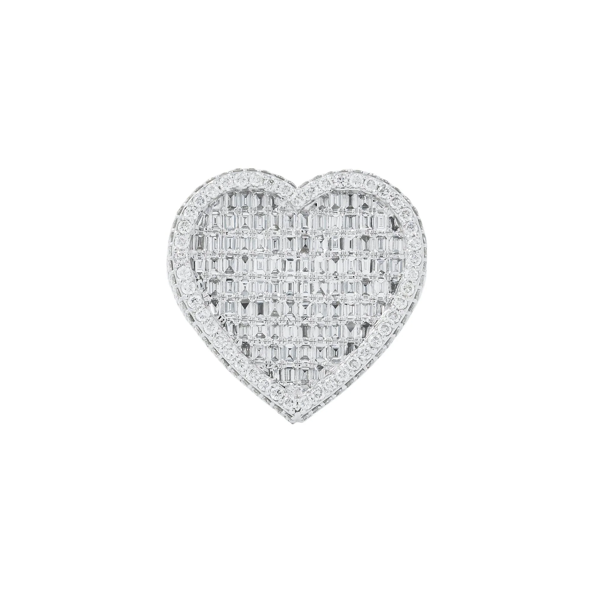 10K GOLD BAGUETTE AND ROUND DIAMOND HEART STATEMENT RING 5.73 CT