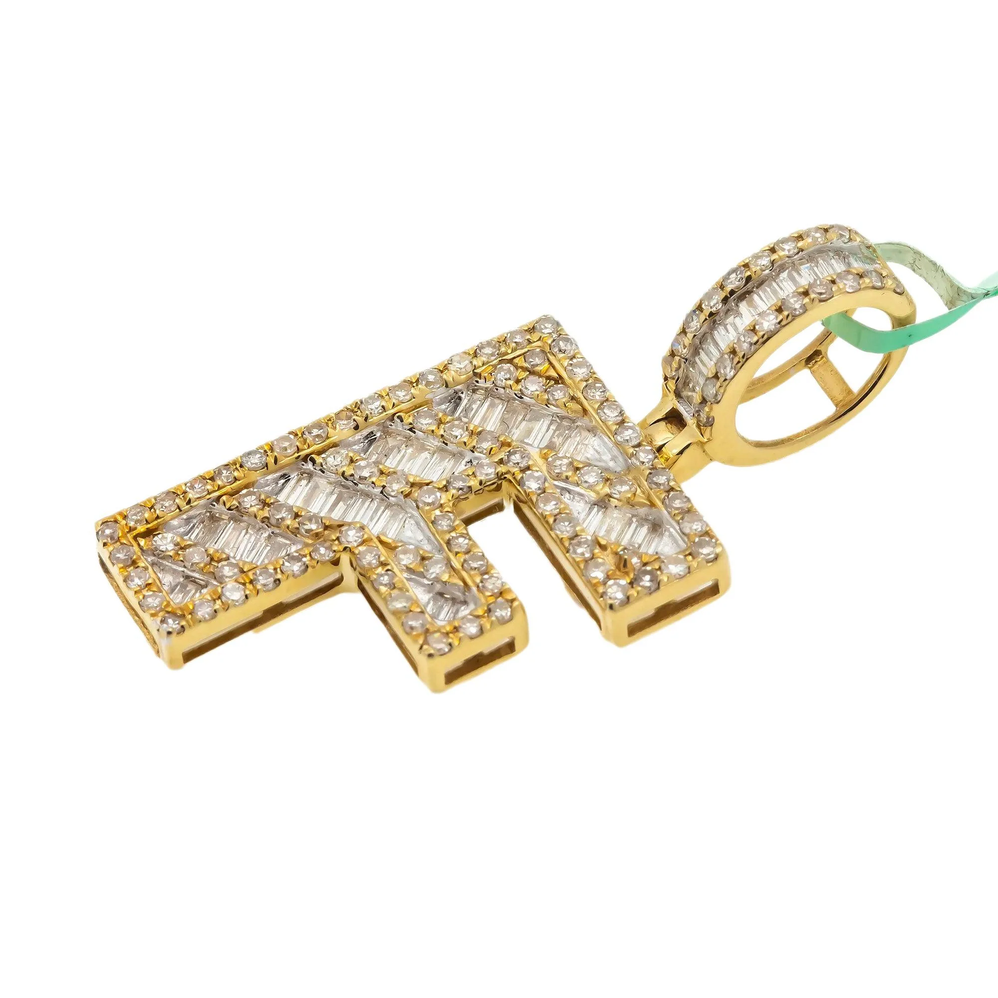 10K GOLD BAGUETTE AND ROUND DIAMOND INITIAL F PENDANT 1.25 CT - Image 3