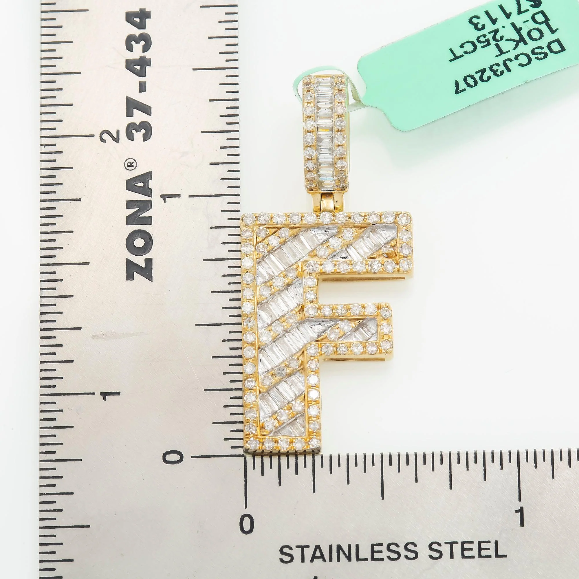 10K GOLD BAGUETTE AND ROUND DIAMOND INITIAL F PENDANT 1.25 CT - Image 4