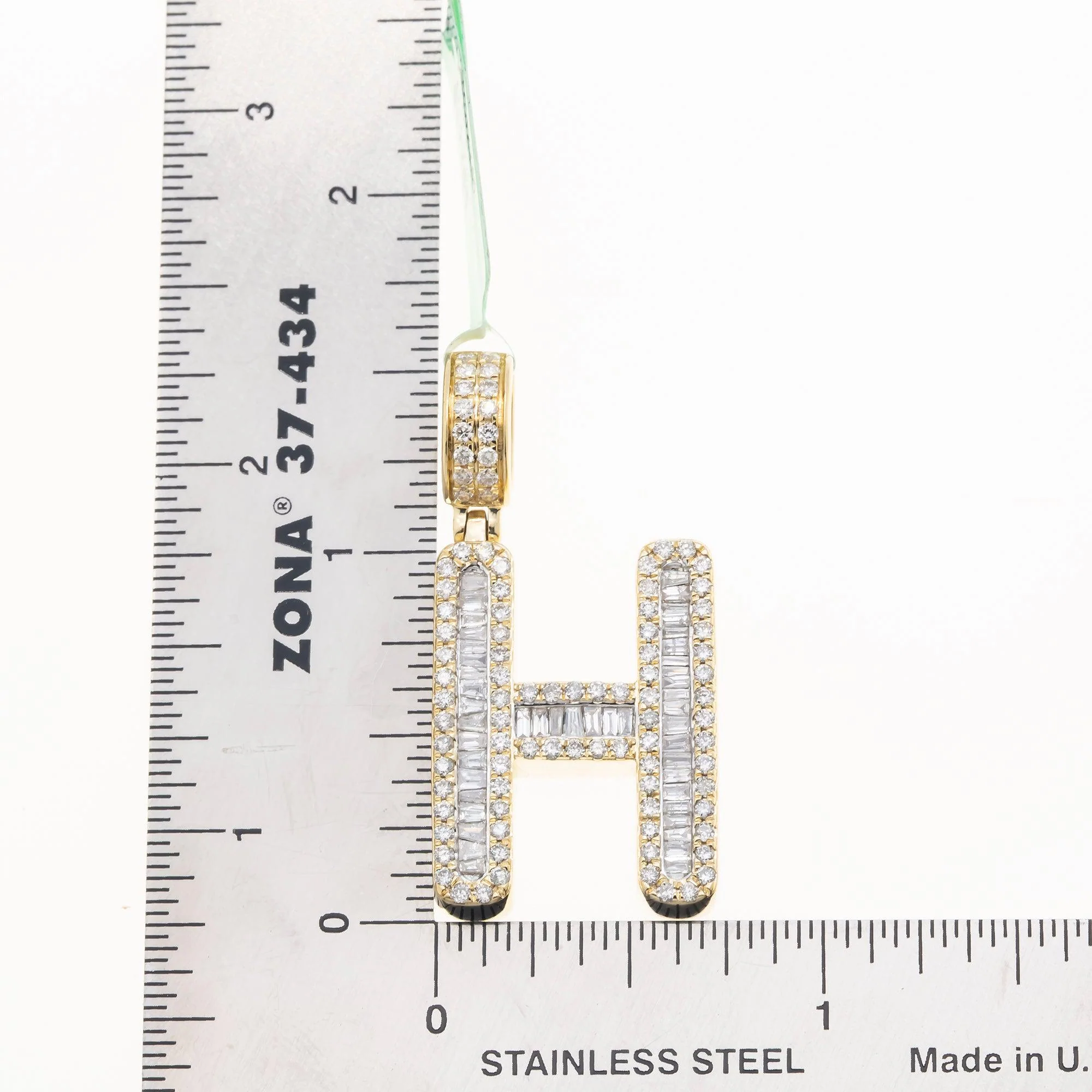 10K GOLD BAGUETTE AND ROUND DIAMOND INITIAL H PENDANT 1.50 CT - Image 3
