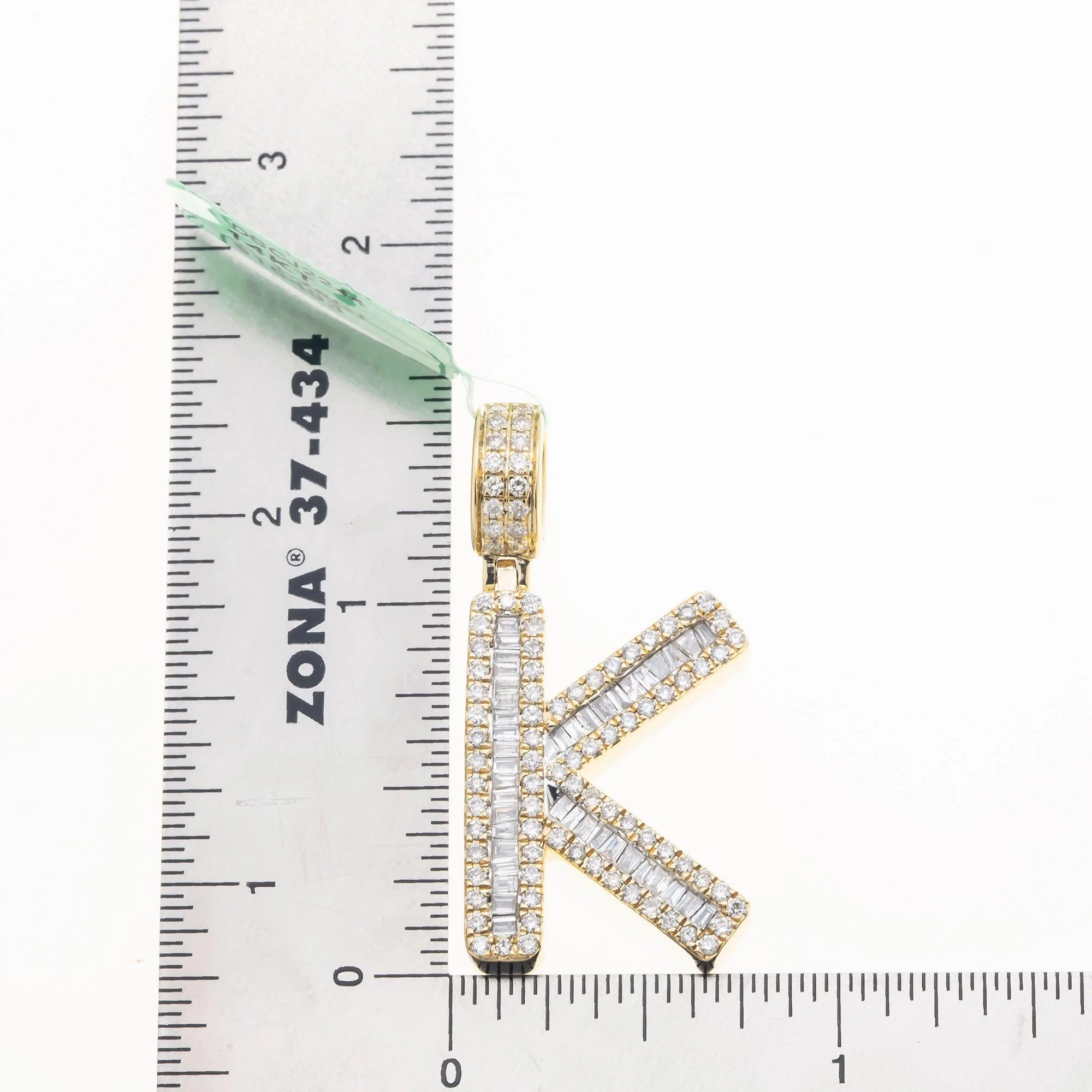 10K GOLD BAGUETTE AND ROUND DIAMOND INITIAL K PENDANT 1.50 CT - Image 3