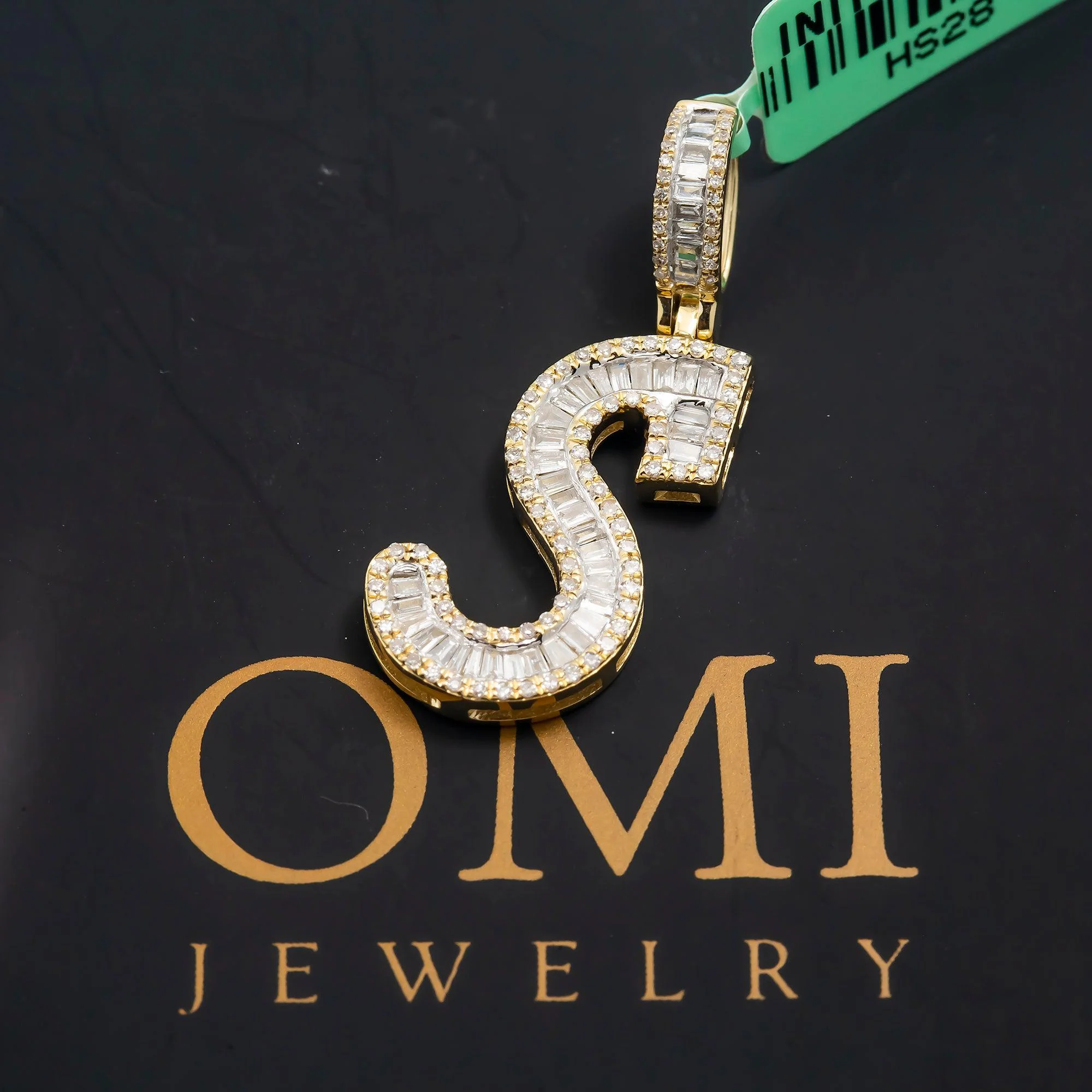 10K GOLD BAGUETTE AND ROUND DIAMOND INITIAL S PENDANT 0.60 CT - Image 2