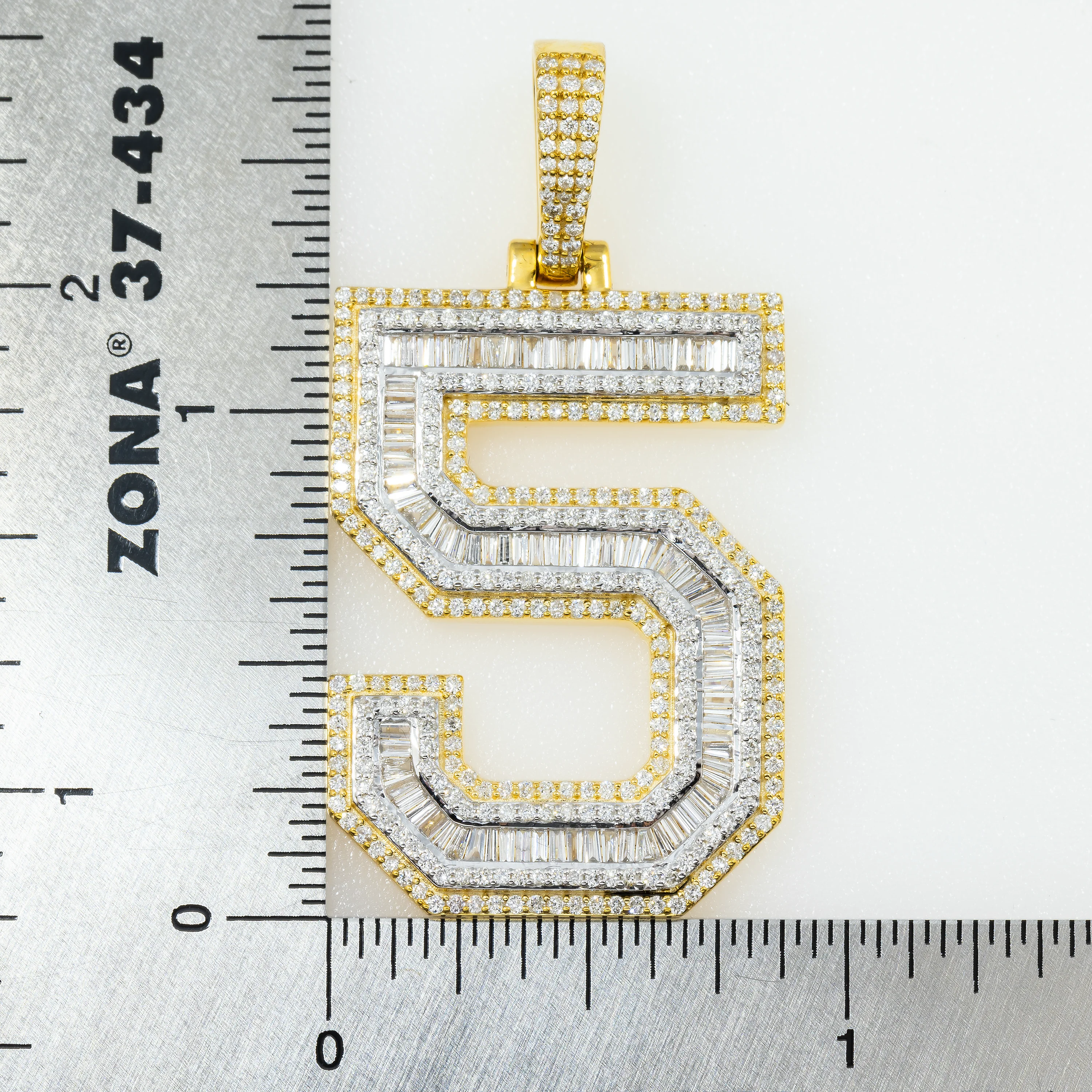 10K GOLD BAGUETTE AND ROUND DIAMOND NUMBER 5 PENDANT 1.86 CT - Image 4