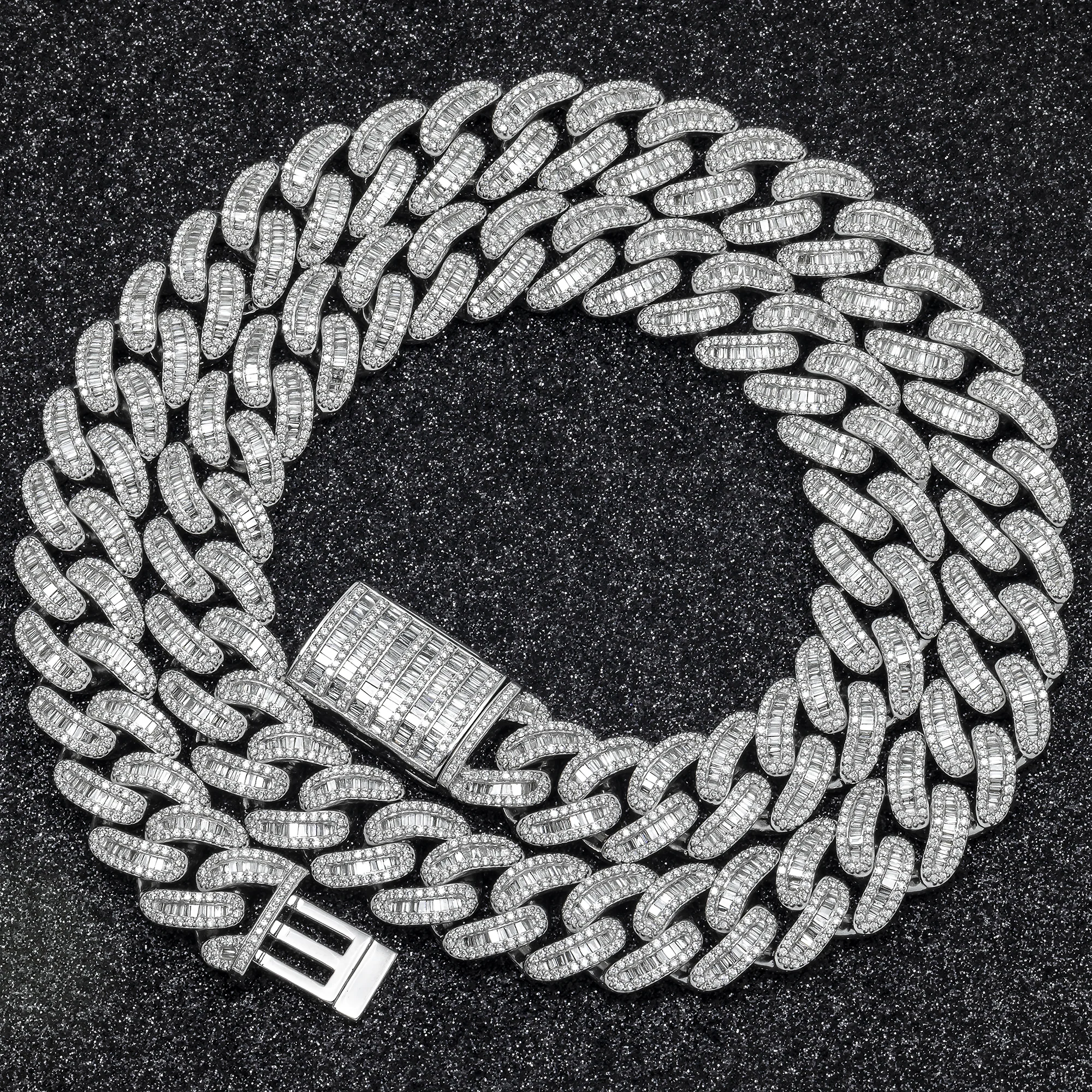10K GOLD BAGUETTE AND ROUND DIAMOND 14MM OPEN CUBAN LINK CHAIN 18.69 CT - Image 2