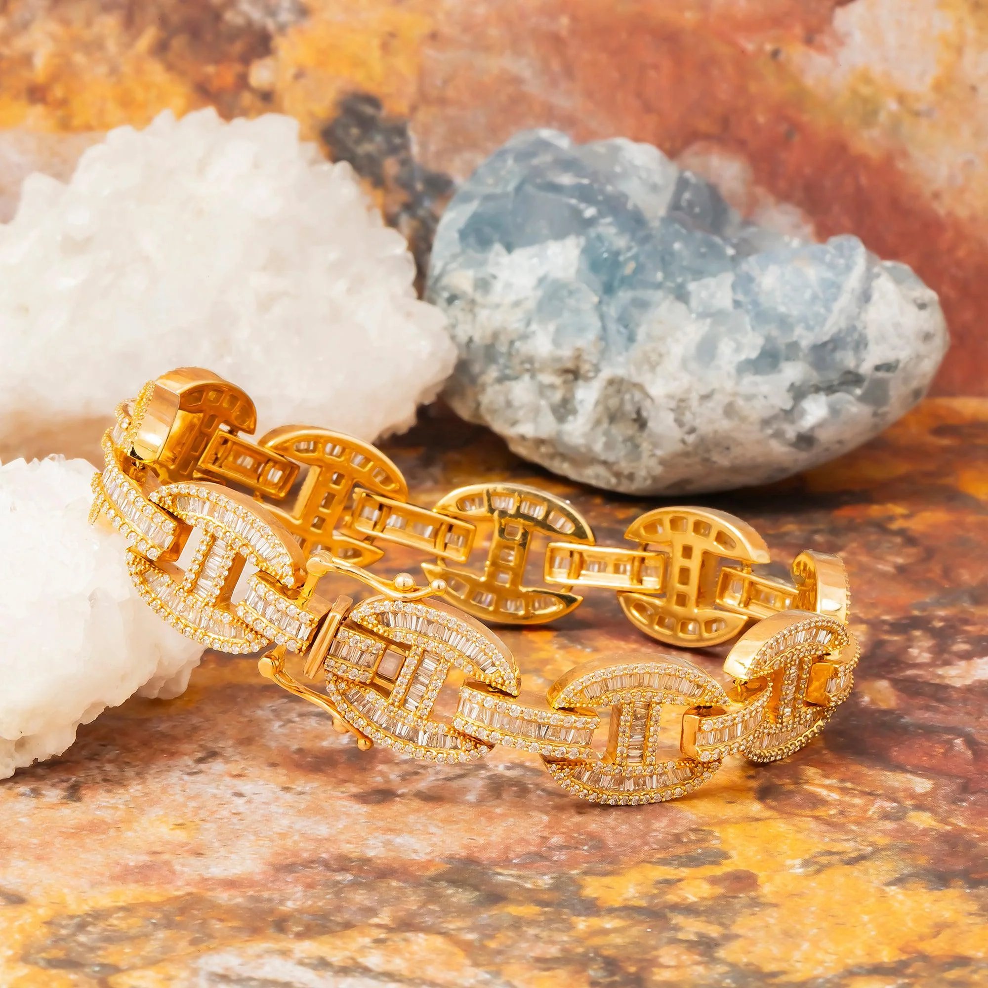 10K GOLD BAGUETTE AND ROUND DIAMONDS MARINER LINK BRACELET 8.54 CT - Image 4