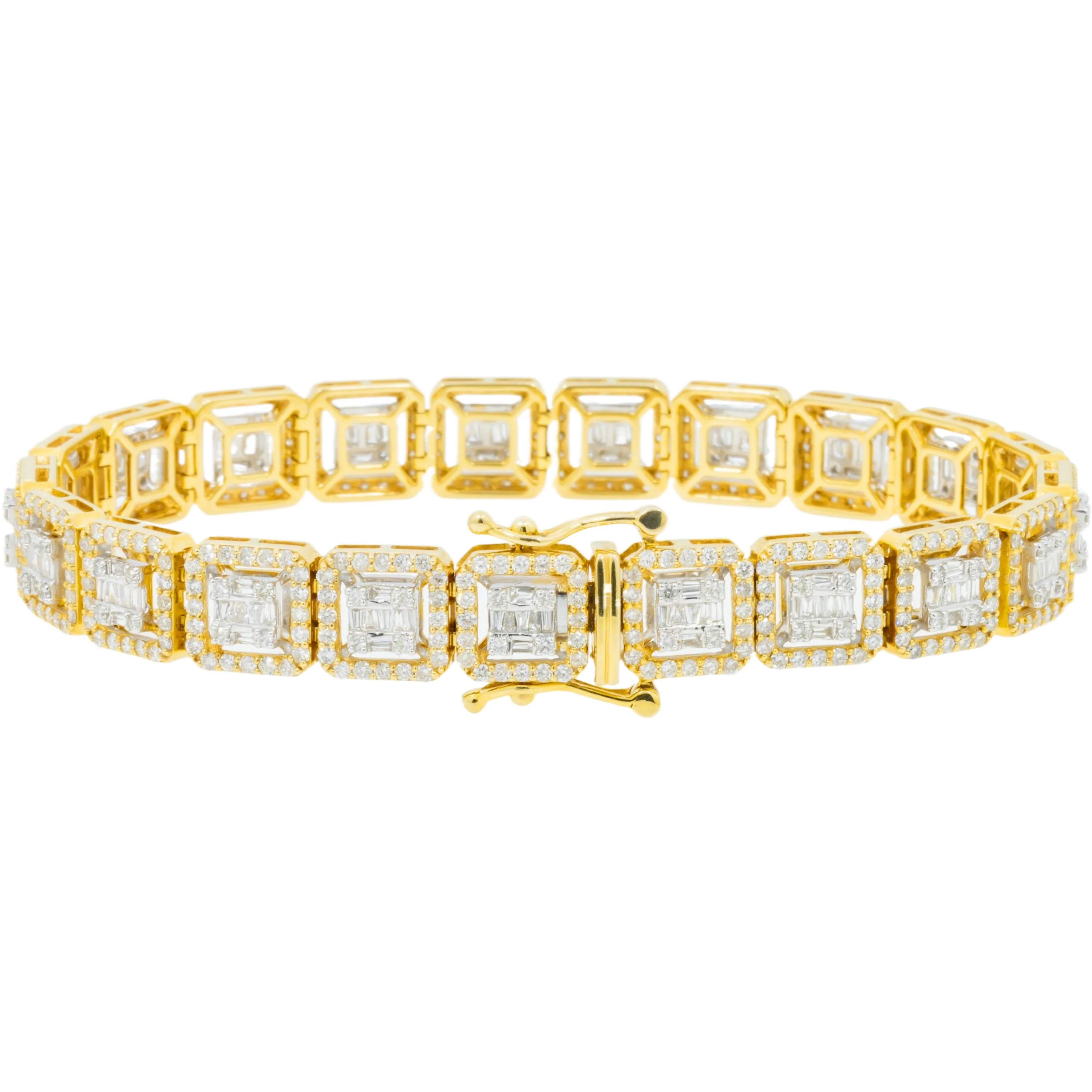 10K GOLD BAGUETTE AND ROUND DIAMONDS SQUARE SHAPED BRACELET 7.47 CT - Image 3