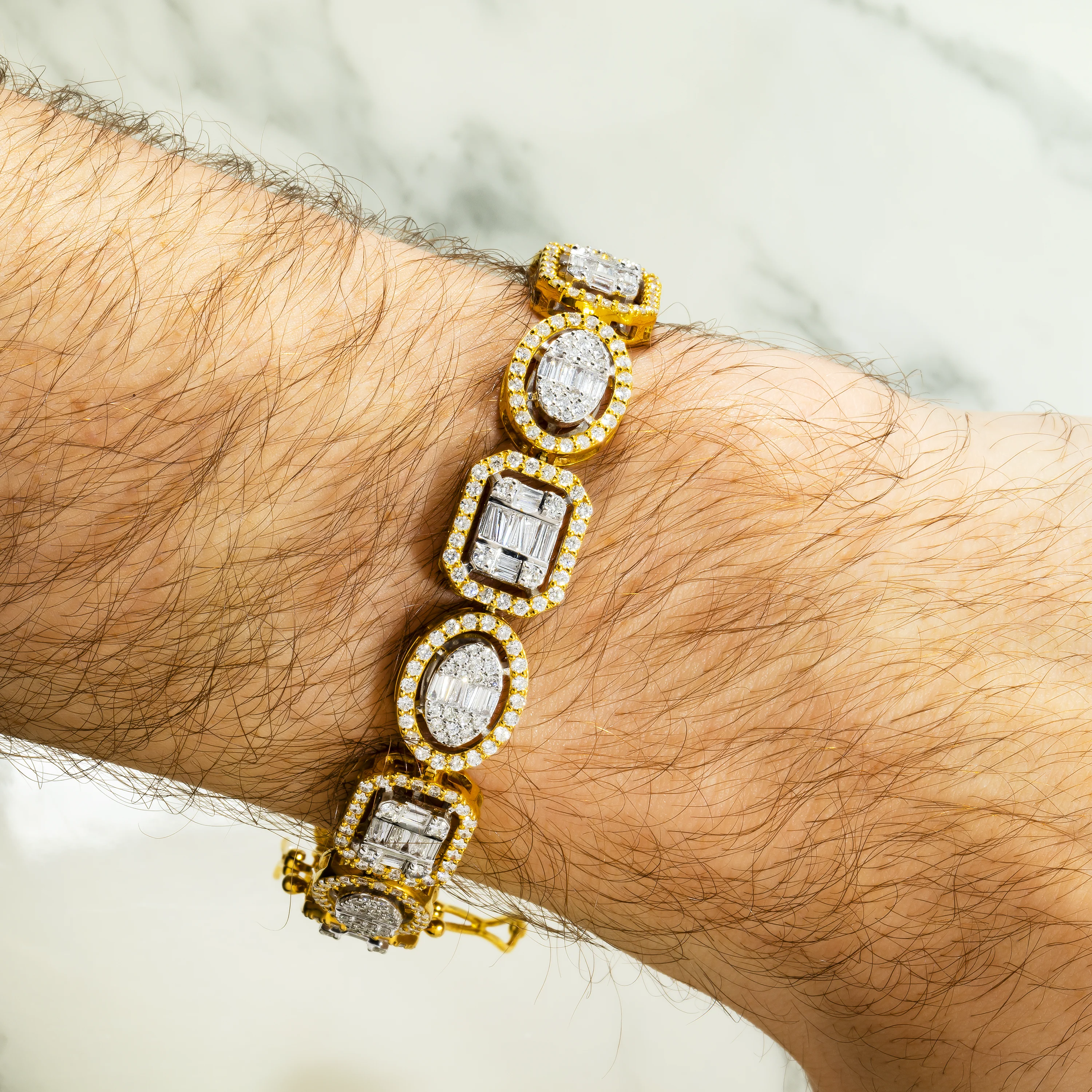 10K GOLD BAGUETTE AND ROUND DIAMONDS SQUARE SHAPED BRACELET 8.95 CT - Image 2