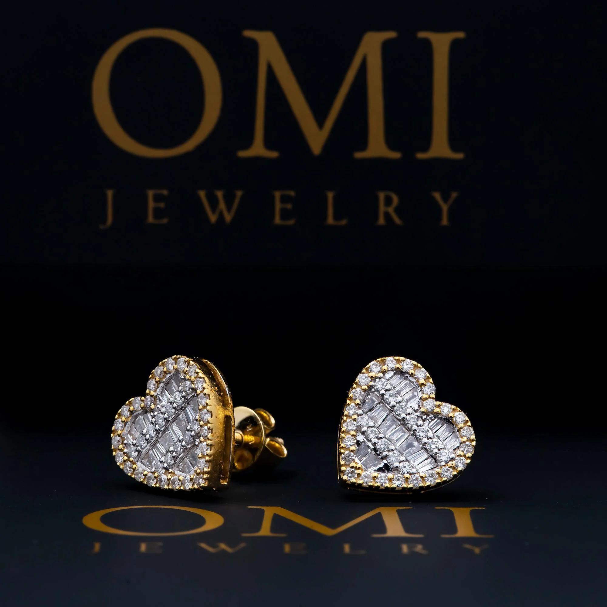 10K GOLD BAGUETTE DIAMOND HEART EARRINGS 0.73 CTW - Image 2