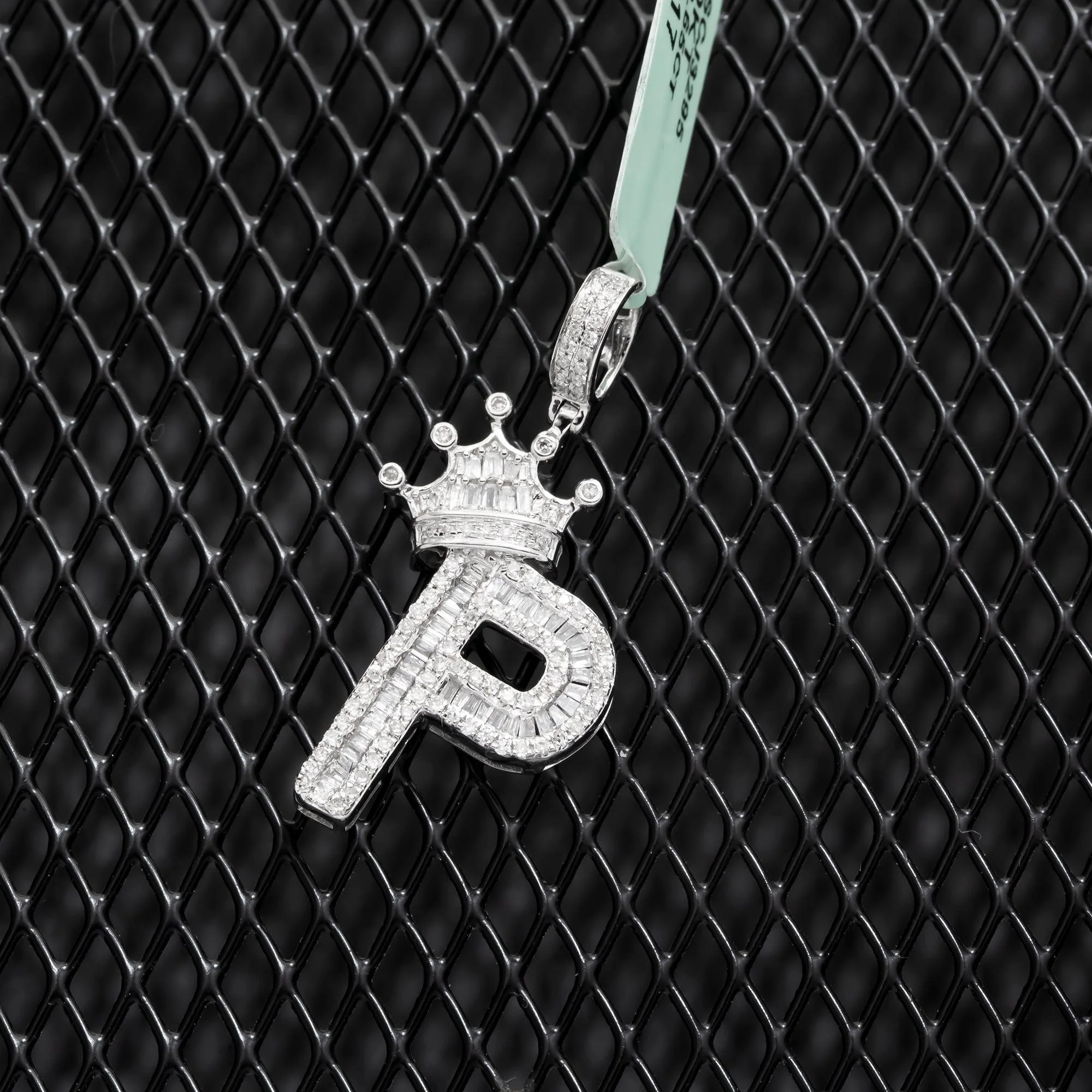 10K GOLD BAGUETTE DIAMOND INITIAL P WITH CROWN PENDANT 0.69 CT - Image 2