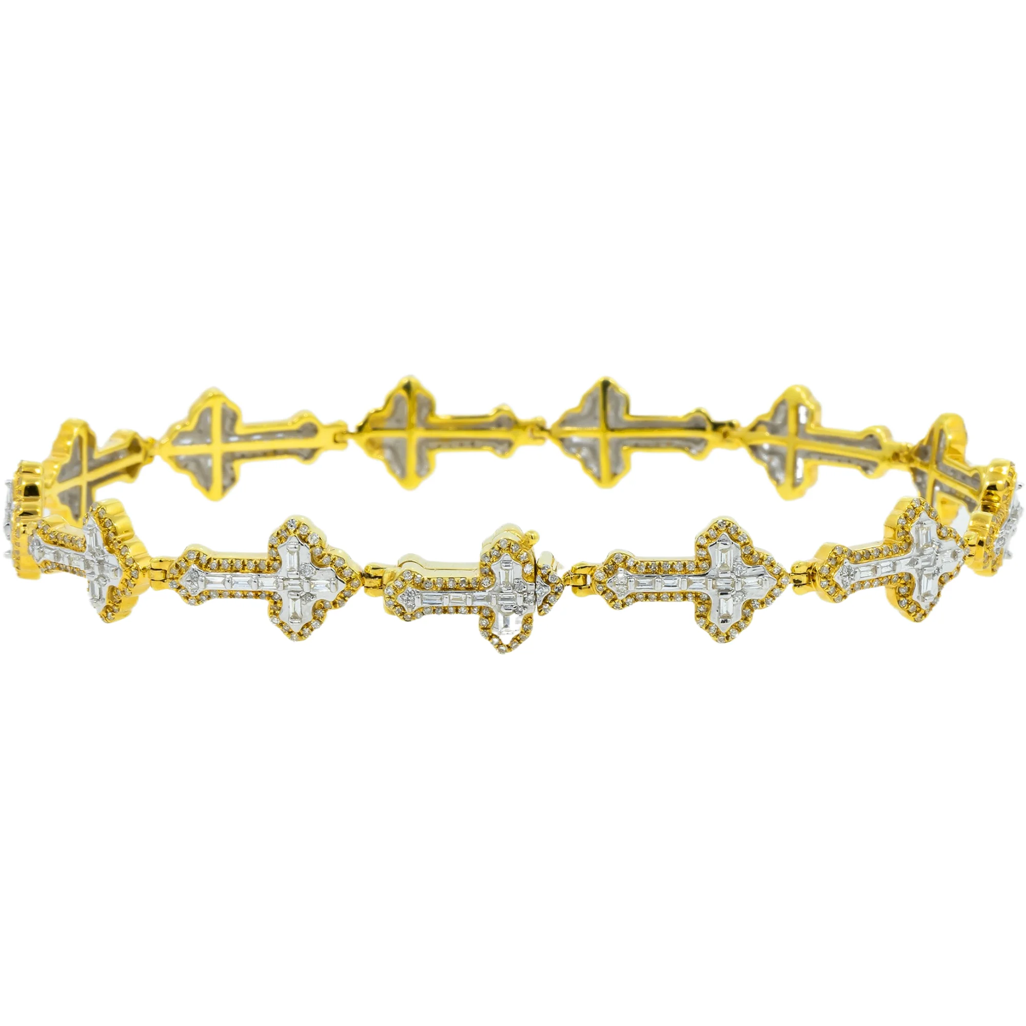 10K GOLD BAGUETTE DIAMOND POINTED EDGES CROSS BRACELET 1.70 CT - Image 3