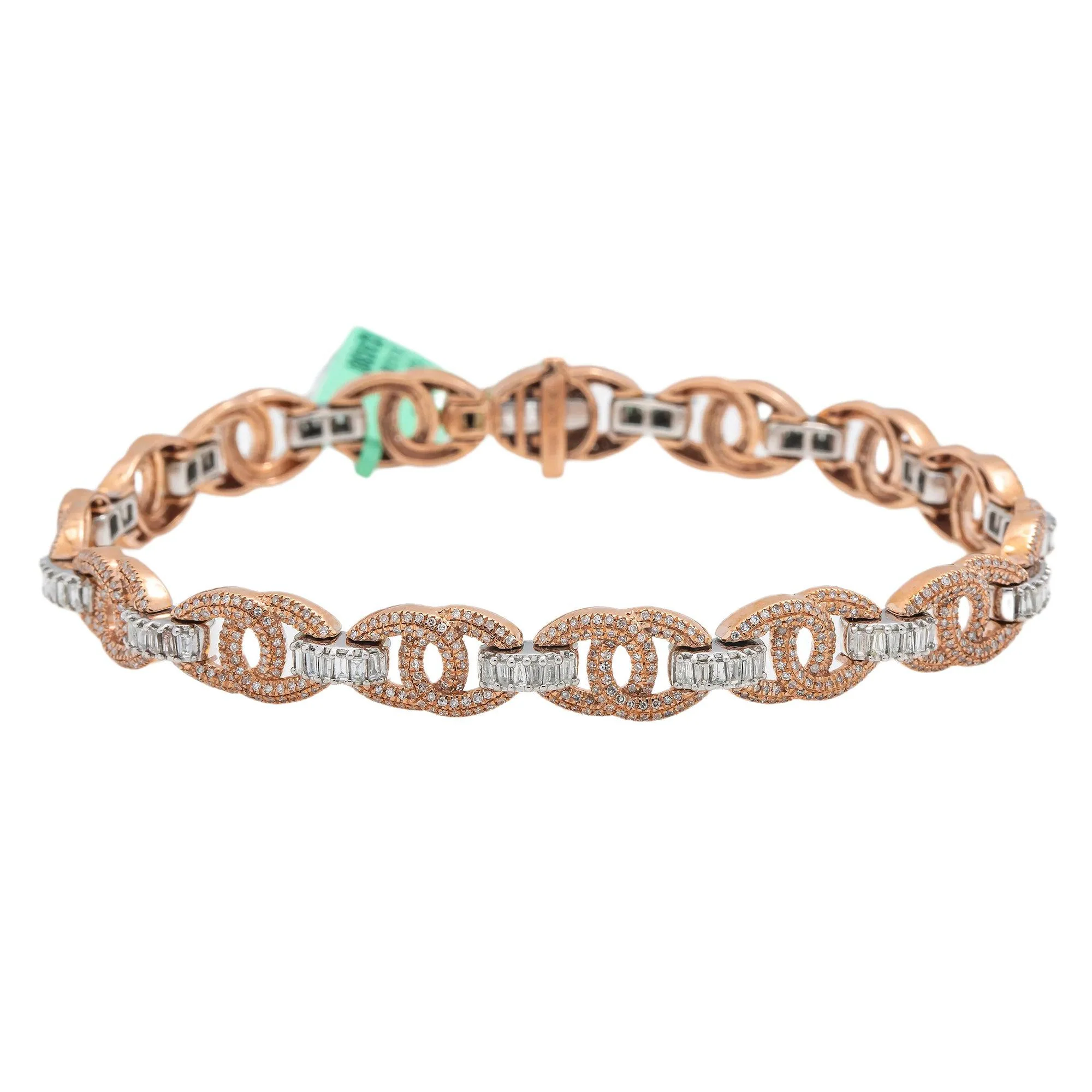 10K GOLD BAGUETTE DIAMONDS PUFF CHAIN BRACELET 3.00 CT