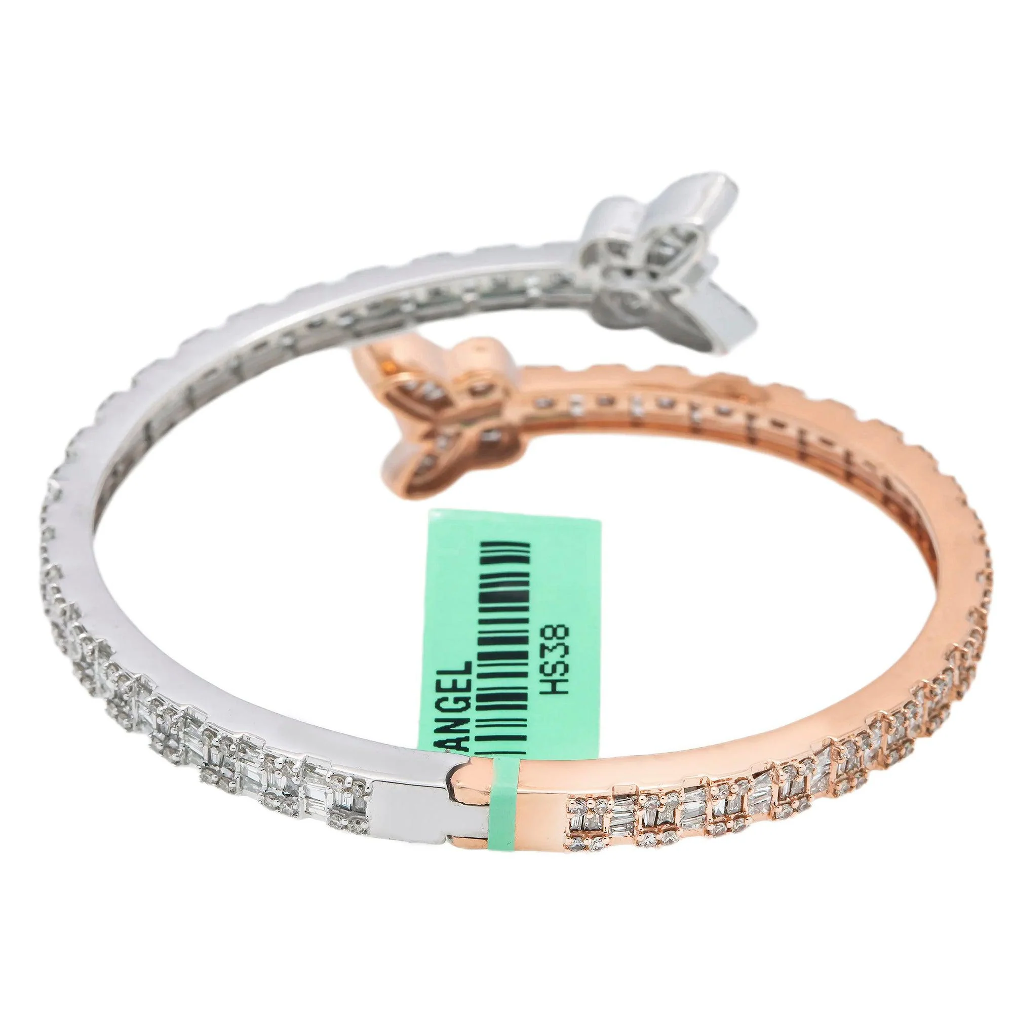 10K GOLD BAGUETTE DIAMONDS OPEN BUTTERFLY BANGLE 4.25 CT - Image 8
