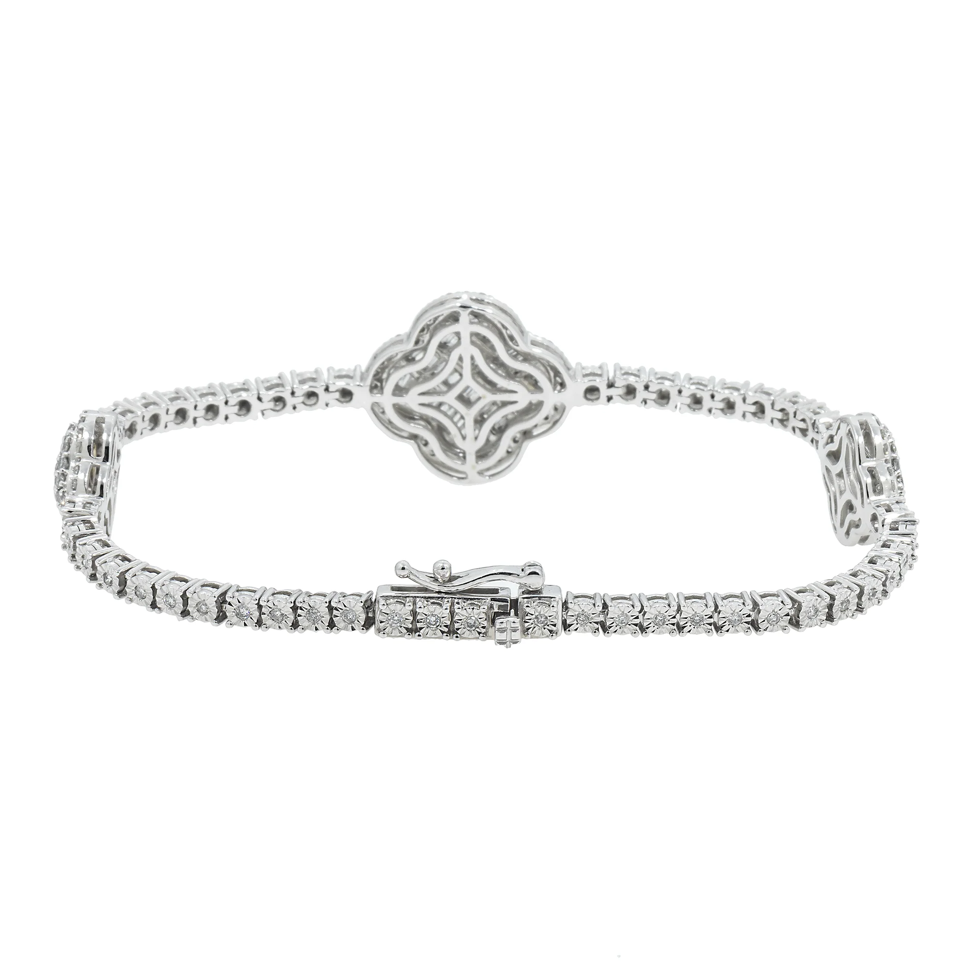 10K GOLD BAGUETTE & ROUND DIAMONDS CLOVER BRACELET 2.00 CT - Image 3