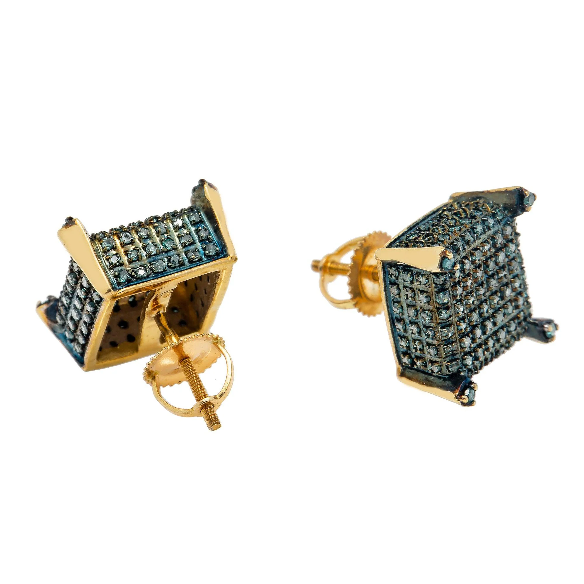 10K GOLD BLUE DIAMOND DICE EARRINGS 0.85 CT - Image 2