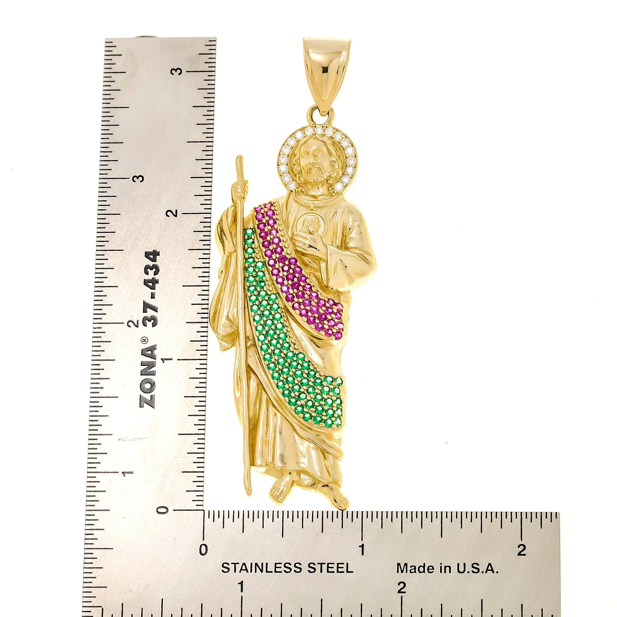 10K GOLD CZ STONES AND GEMSTONES ST. JUDE PENDANT 14.6G - Image 4