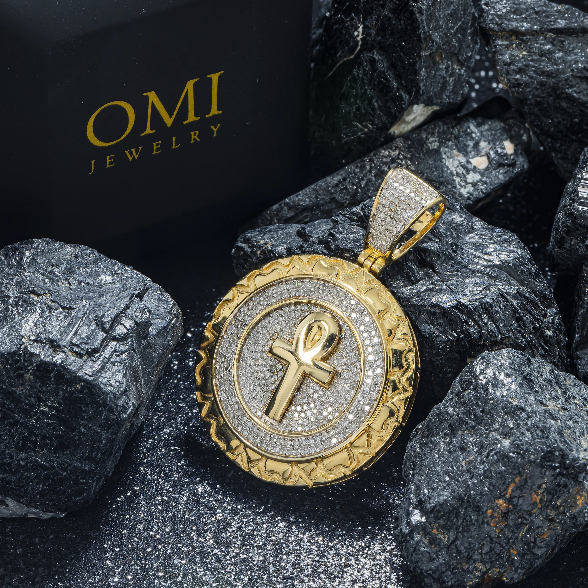 10K GOLD DIAMOND ANKH MEDALLION COIN PENDANT 0.80 CT - Image 2