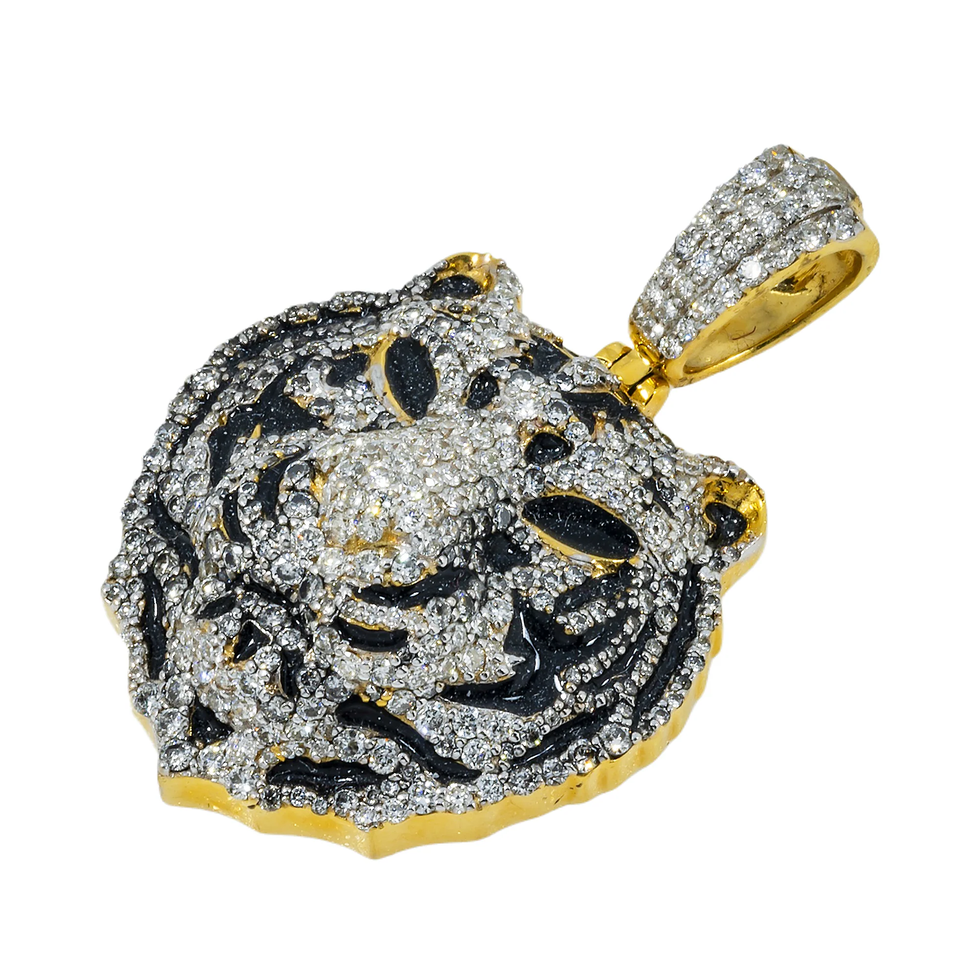 10K GOLD DIAMOND BLACK TIGER HEAD PENDANT 1.75 CT - Image 3