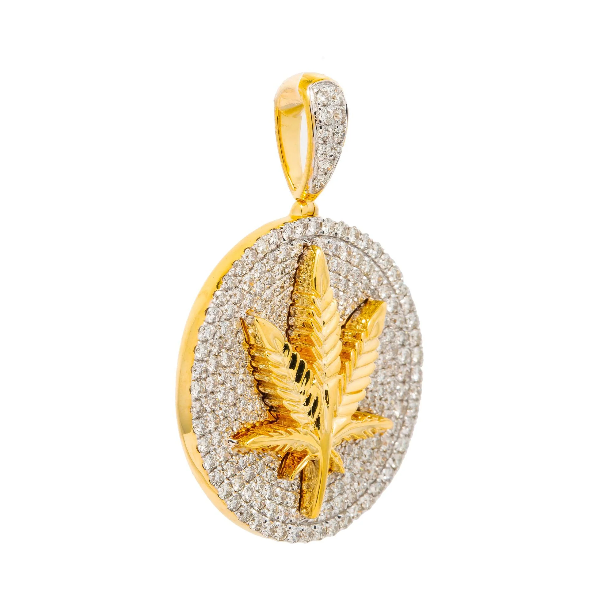 10K GOLD DIAMOND CANNABIS LEAF MEDALLION PENDANT 2.15 CT - Image 2