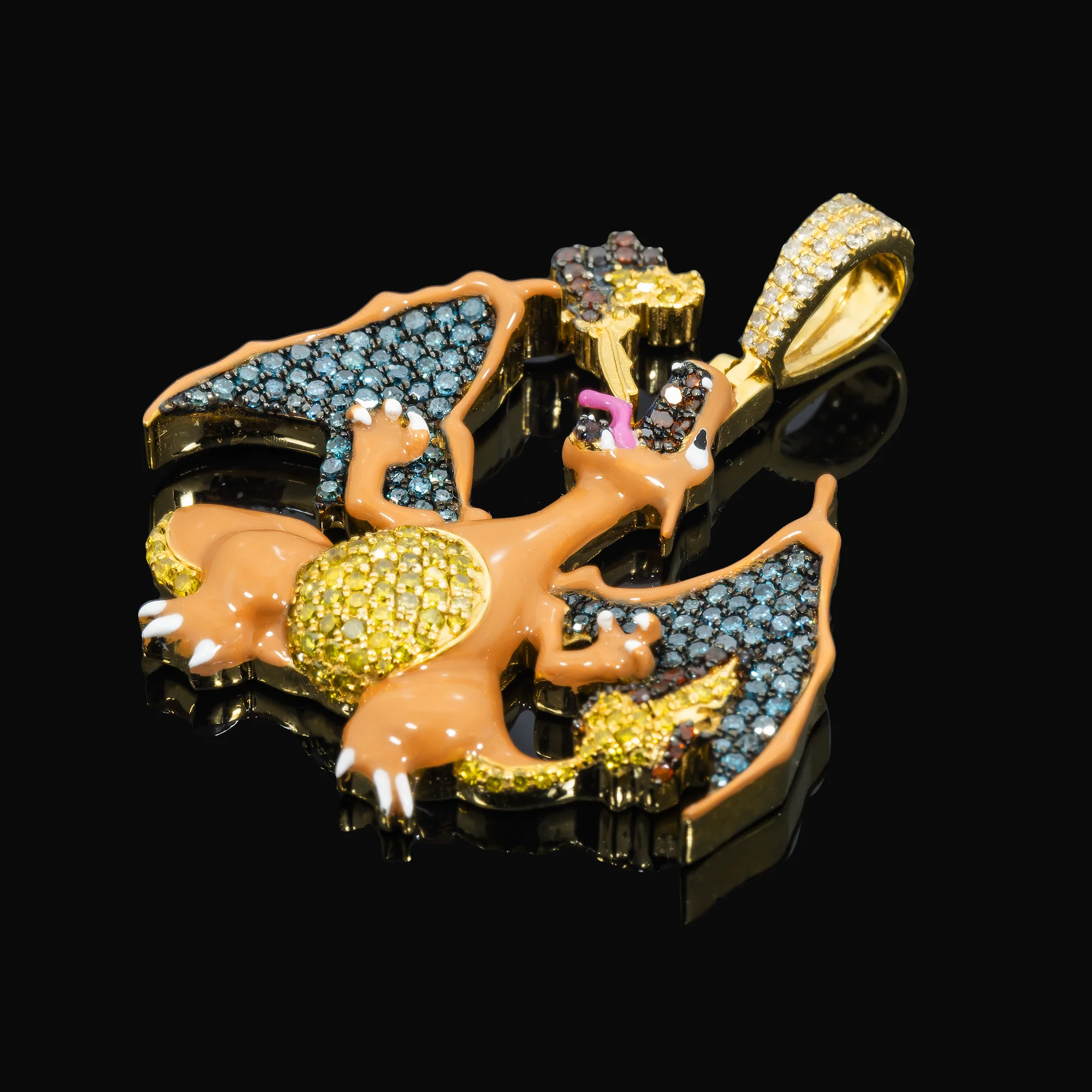 10K GOLD DIAMOND CHARIZARD PENDANT 1.41 CT - Image 2