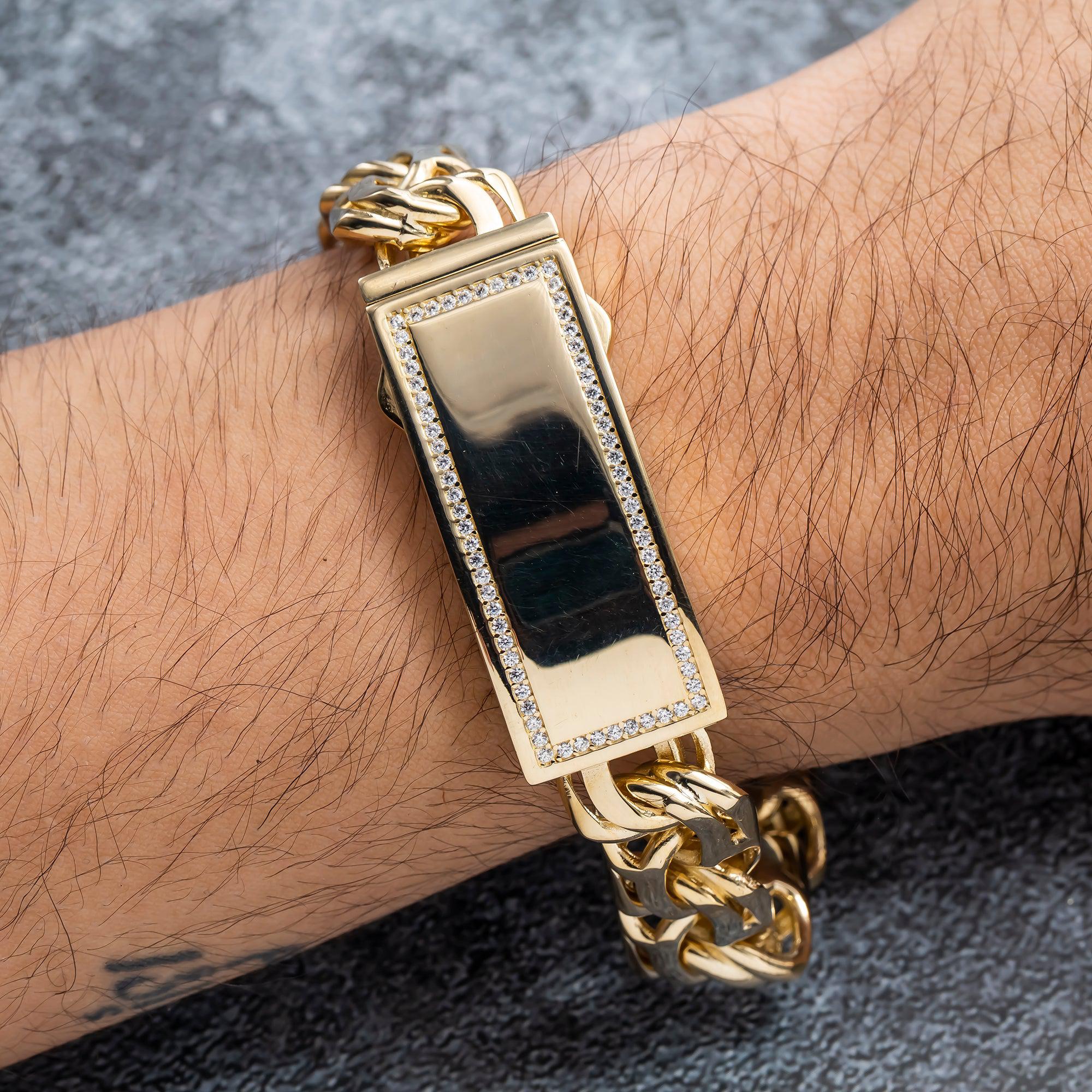 10K GOLD CHINO LINK CHAIN ID BRACELET 37.7G WITH DIAMONDS - Image 2