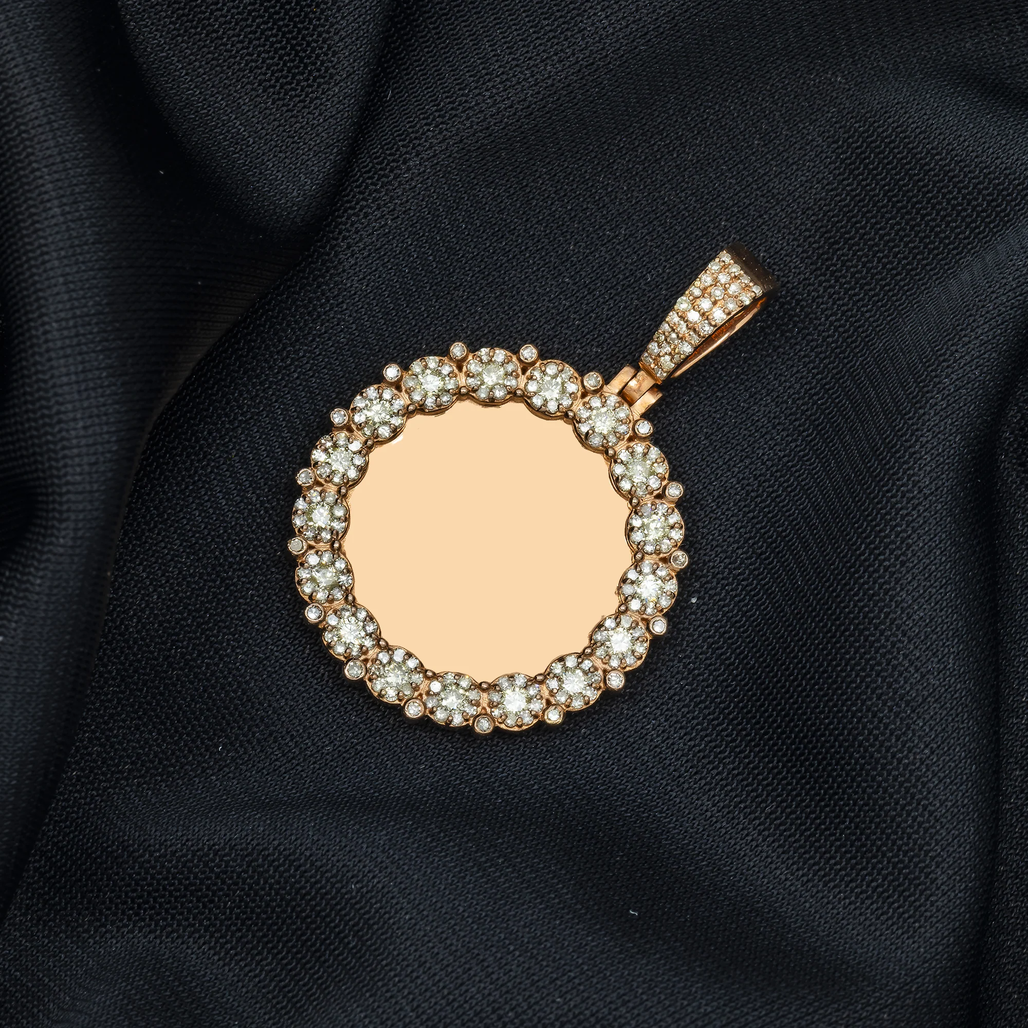 10K GOLD DIAMOND CIRCLE PICTURE PENDANT 1.60 CT - Image 2