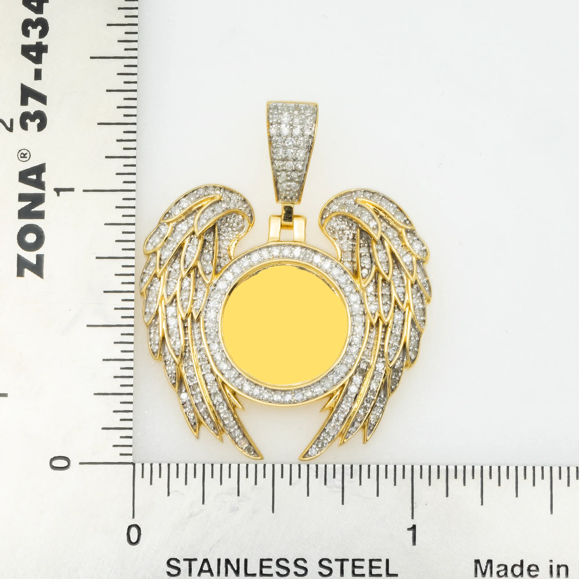 10K GOLD DIAMOND CIRCLE WITH ANGEL WINGS PICTURE PENDANT 0.93 CT - Image 3