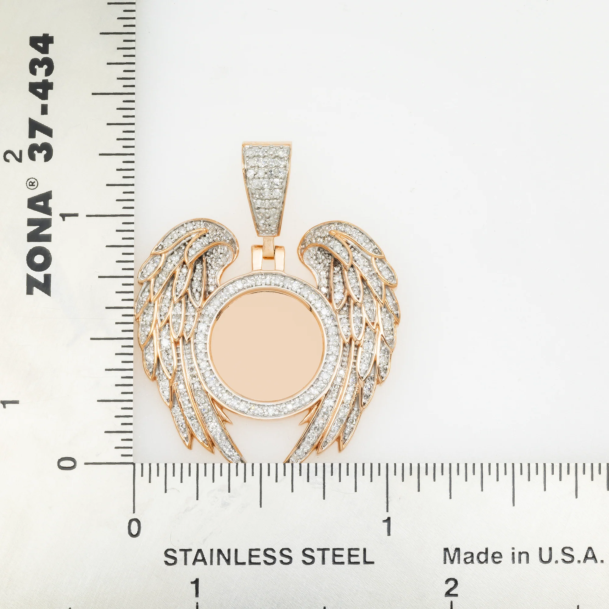 10K GOLD DIAMOND CIRCLE WITH ANGEL WINGS PICTURE PENDANT 0.93 CT - Image 6