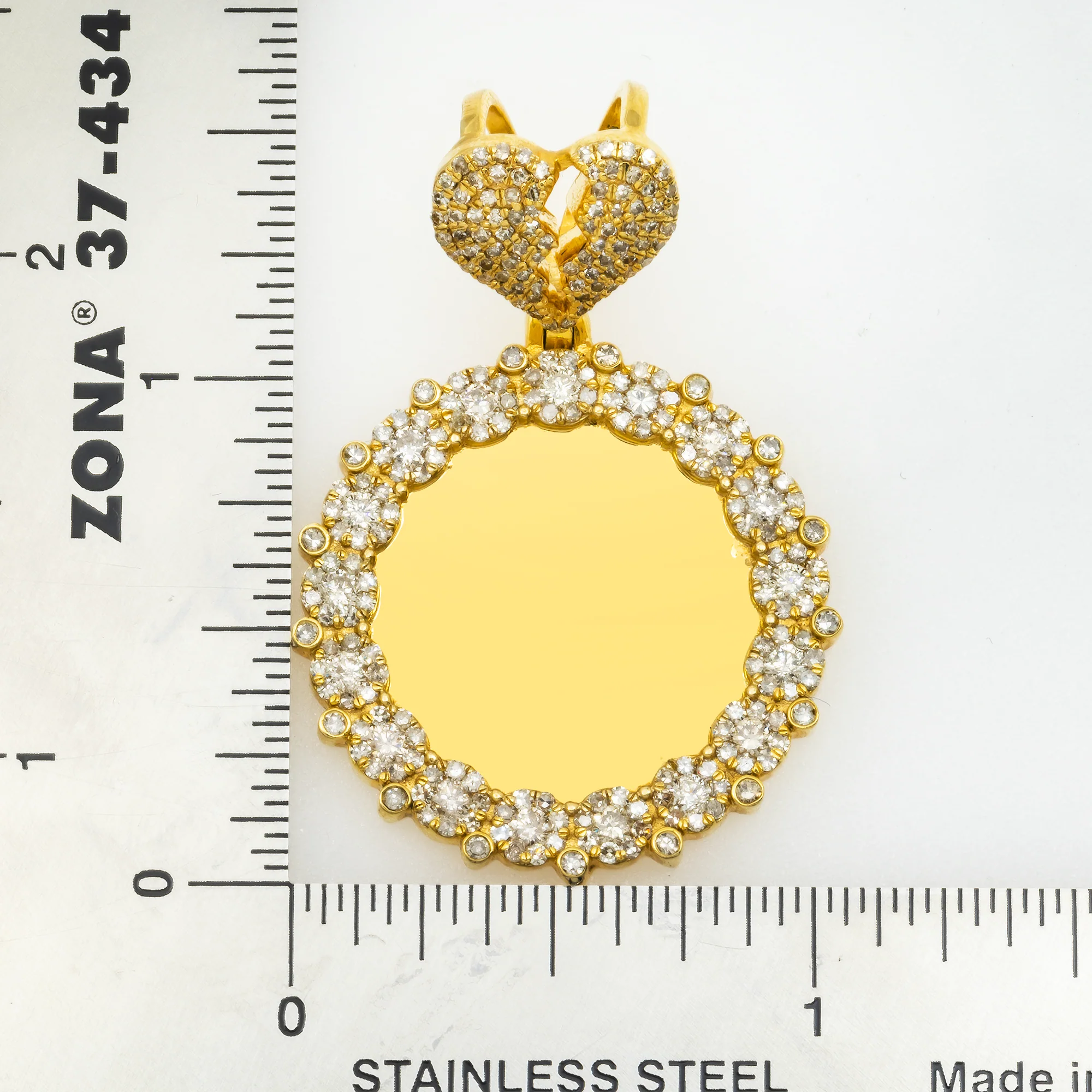 10K GOLD DIAMOND CIRCLE WITH BROKEN HEART PICTURE PENDANT 2.30 CT - Image 3