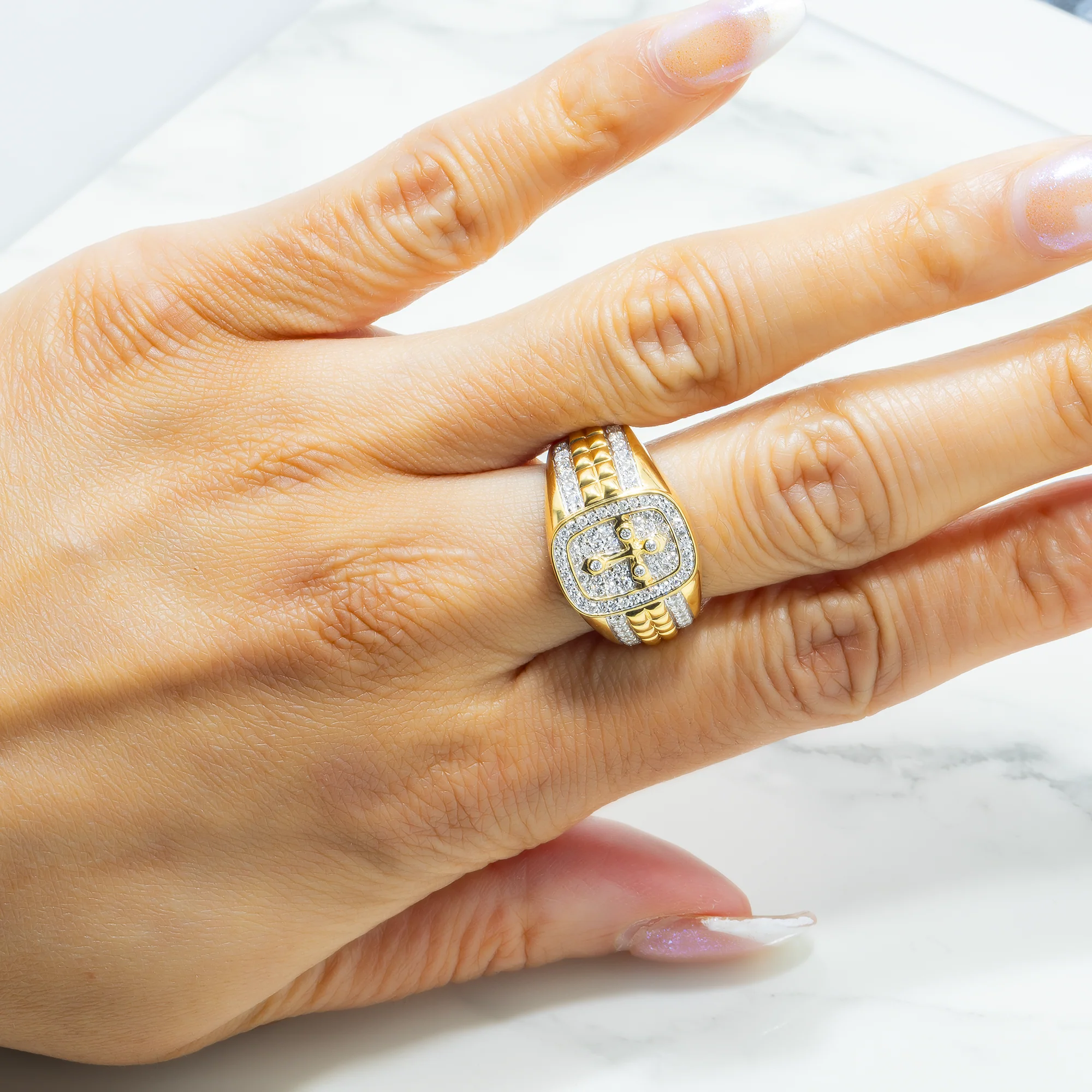 14K GOLD DIAMOND CROSS STATEMENT RING 0.84 CT - Image 6