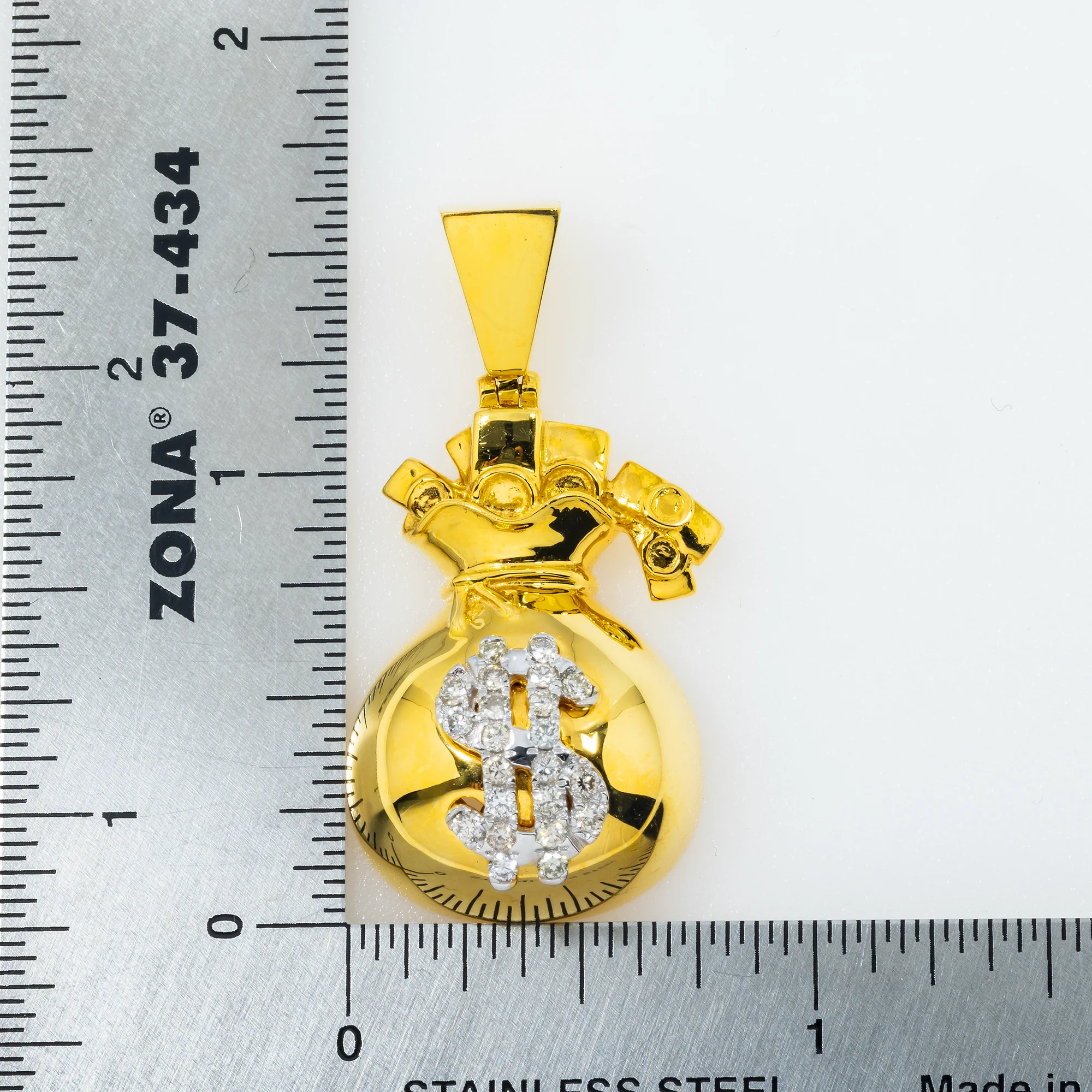 10K GOLD DIAMOND DOLLAR SIGN MONEY BAG PENDANT 0.50 CT - Image 4