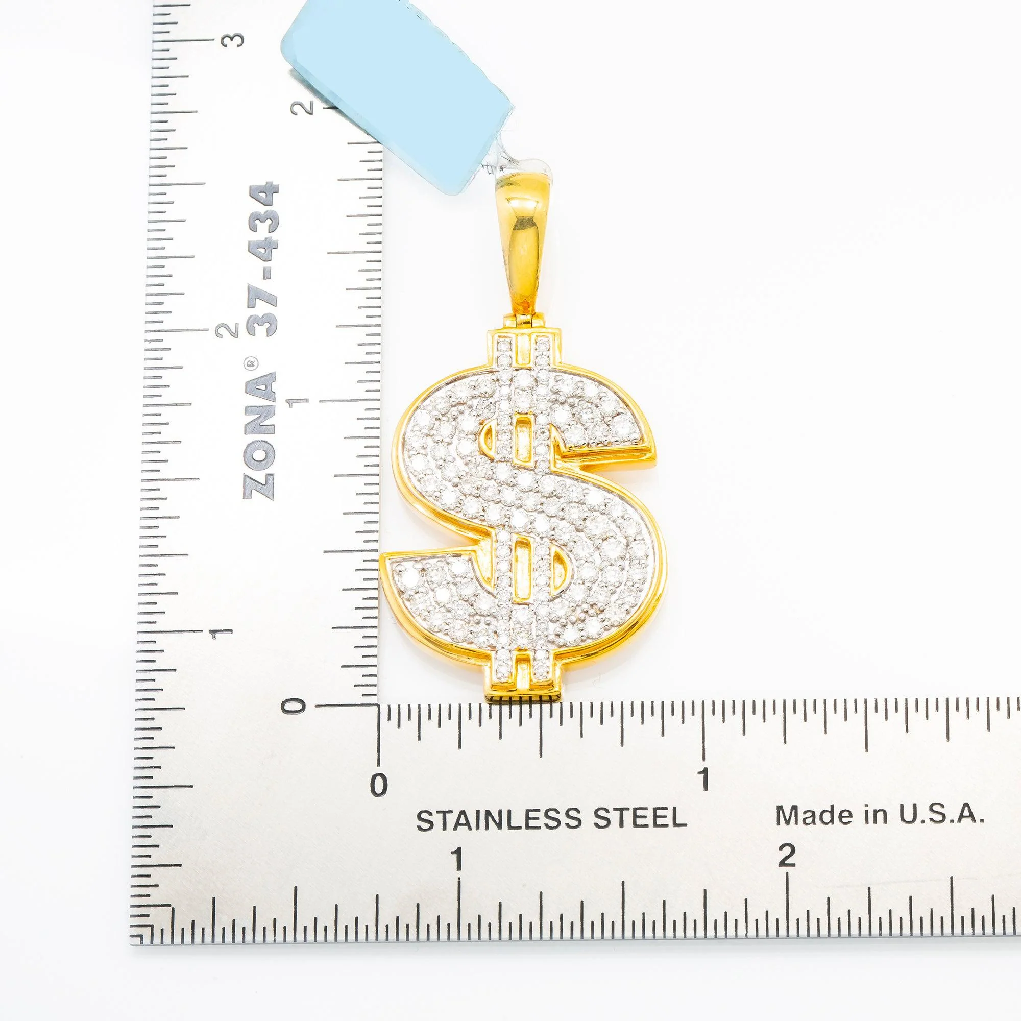 10K GOLD DIAMOND DOLLAR SIGN PENDANT 1.85 CT - Image 4