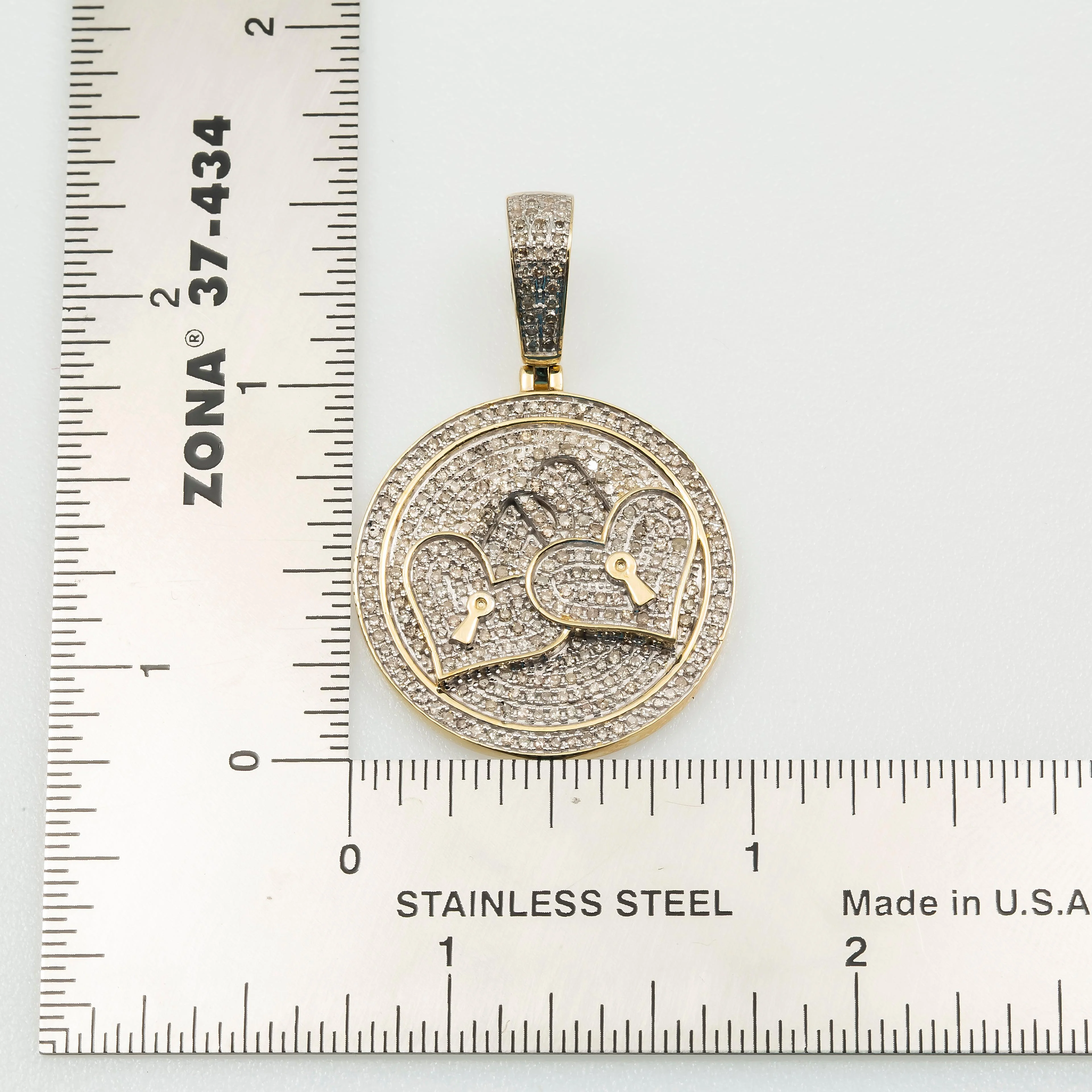 10K GOLD DIAMOND DOUBLE HEART LOCKS COIN PENDANT 1.03 CT - Image 3