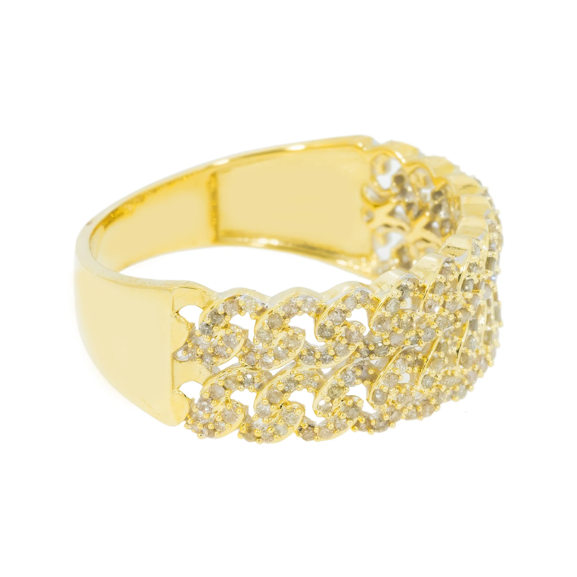 10K GOLD DIAMOND DOUBLE ROW CUBAN LINK RING 0.60 CT - Image 3