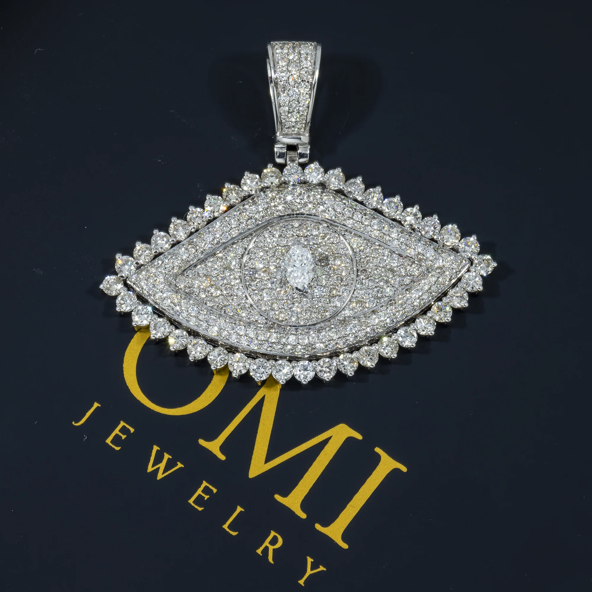 10K GOLD MARQUISE CENTER DIAMOND EVIL EYE PENDANT 4.00 CTW - Image 2