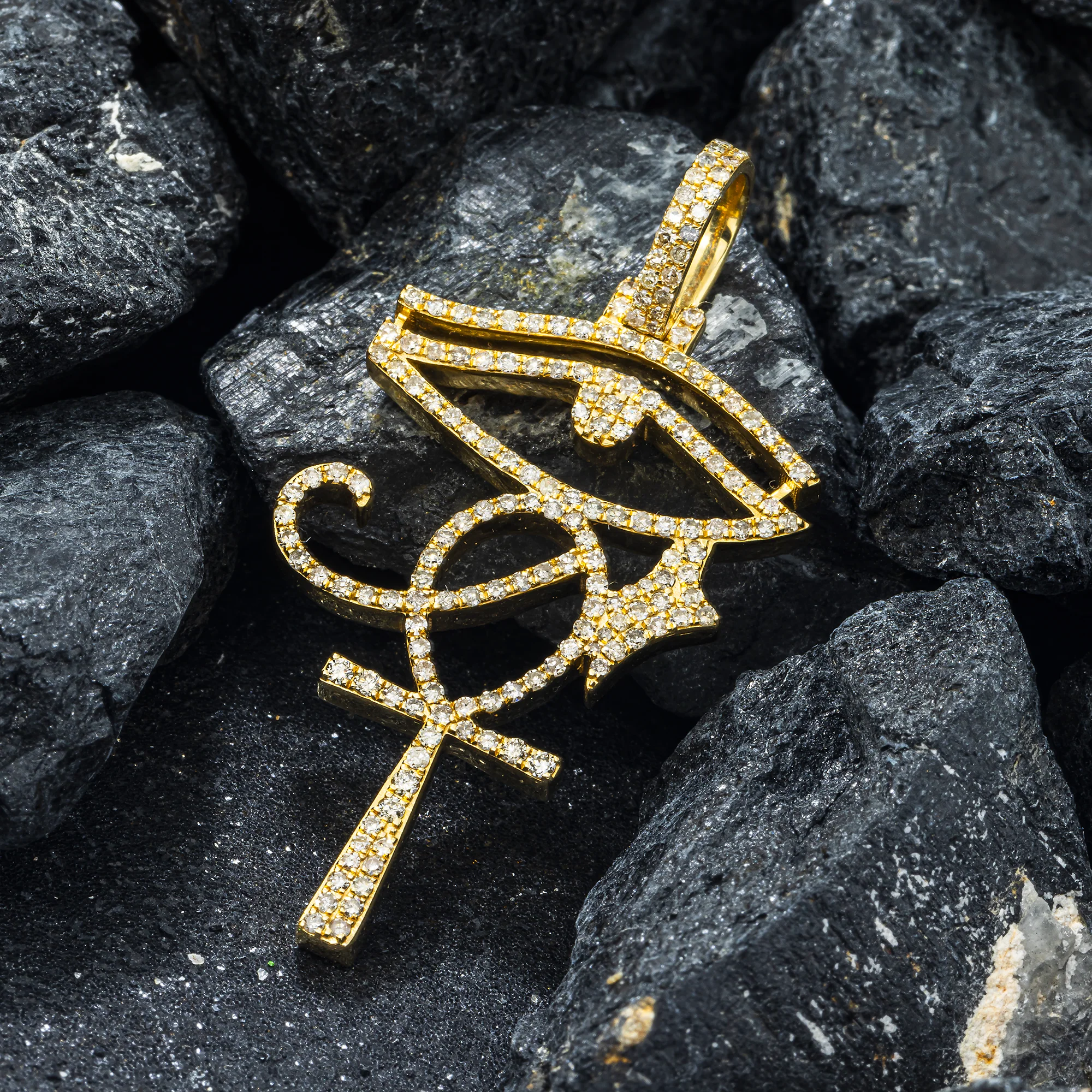 10K GOLD DIAMOND EYE OF HORUS ANKH PENDANT 1.56 CT - Image 2