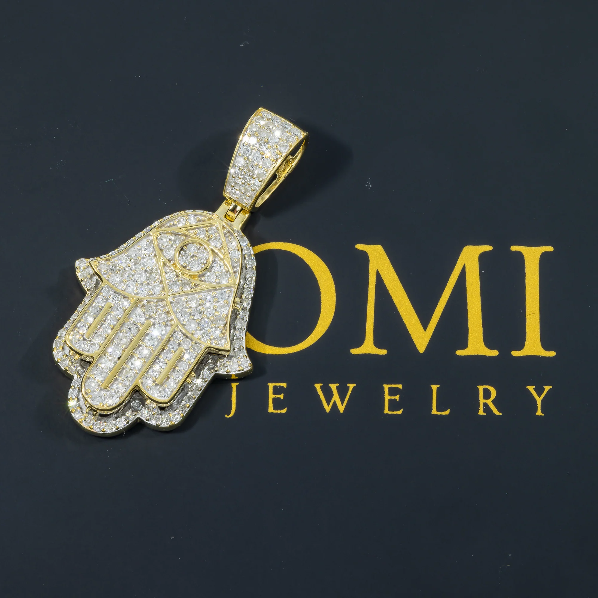 10K GOLD DIAMOND HAMSA EVIL EYE PENDANT 0.95 CT - Image 2