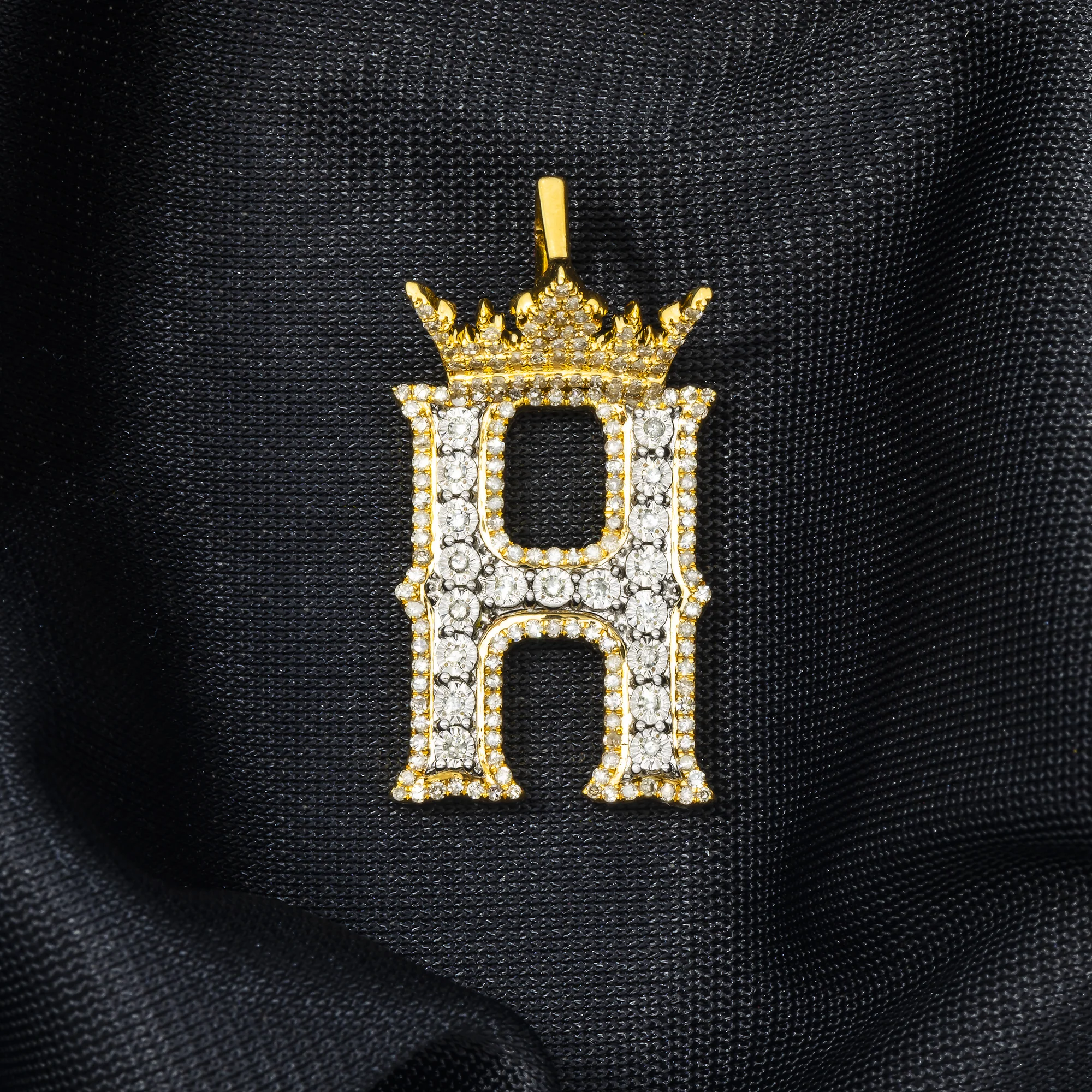 10K GOLD DIAMOND INITIAL LETTER H PENDANT 0.65 CT - Image 2