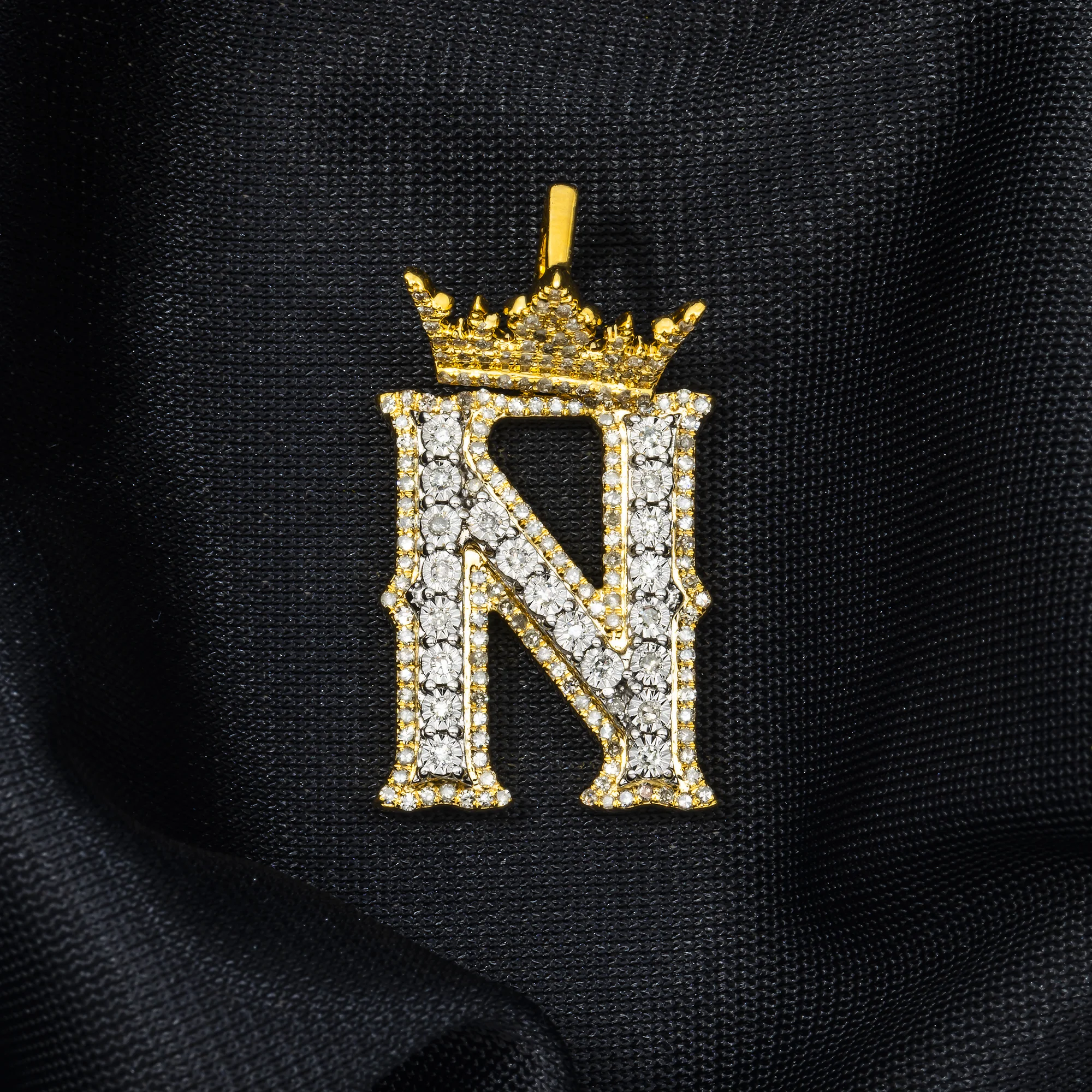 10K GOLD DIAMOND INITIAL LETTER N PENDANT 0.67 CT - Image 2