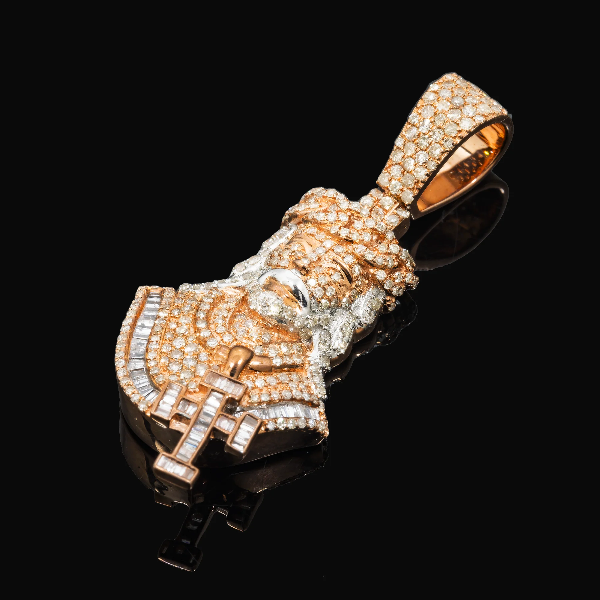 10K GOLD DIAMOND JESUS HEAD PENDANT 1.37 CT - Image 2